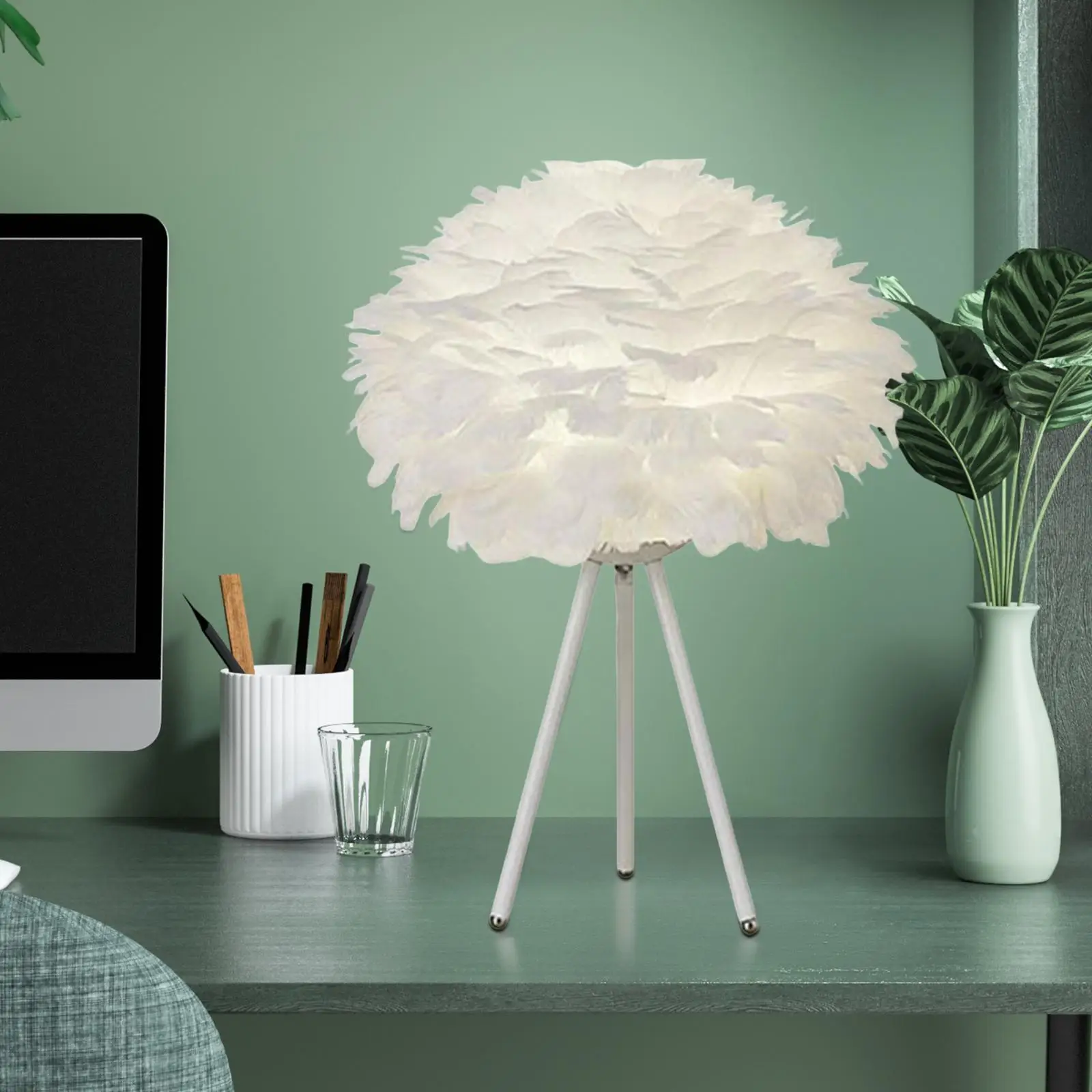 Nordic LED Feather Table Lamp Desk Light Bedside Lamps for Bedroom Bar Decor