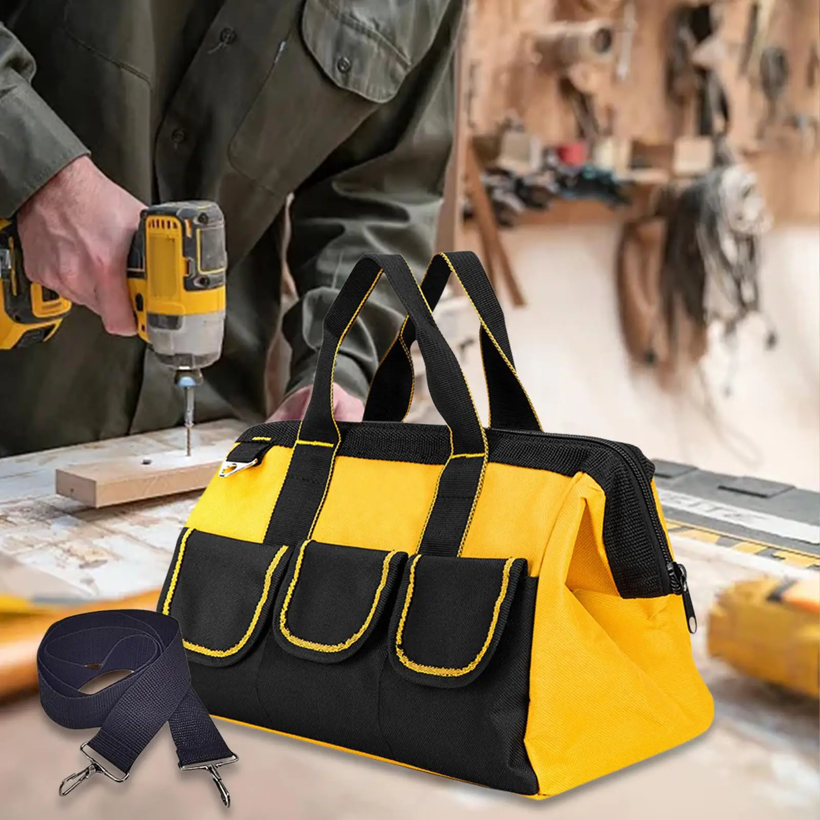 Tool Bag Heavy Duty Wide Mouth with Handle Multipurpose Tool Tote for Worker Electrician Plumber Carpenter Woodworker