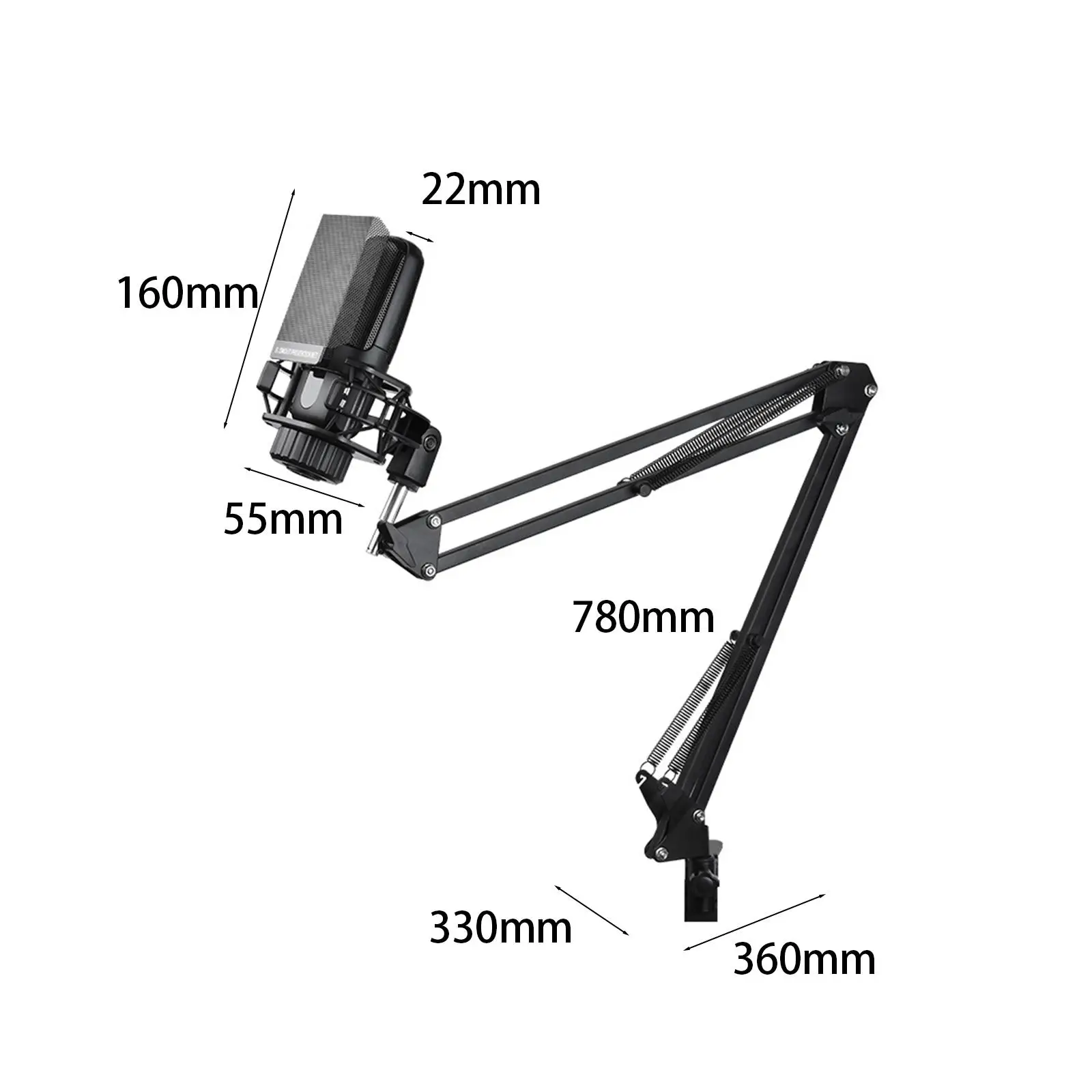 Microphone Arm Stand with Microphone Stable for Live Streaming Radio Station Adjustable Mic Suspension Arm Stand Holder Clip