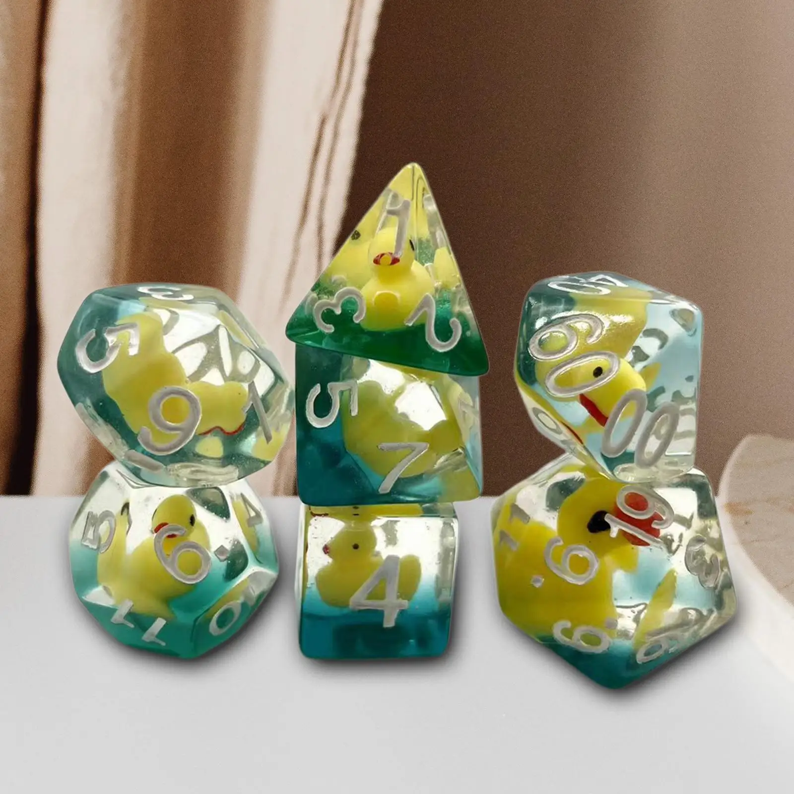 7x Multi Sided Polyhedral Dices Set Entertainment Toys D4-D20 Filled with Ducks for RPG Math Teaching Role Playing Board Game