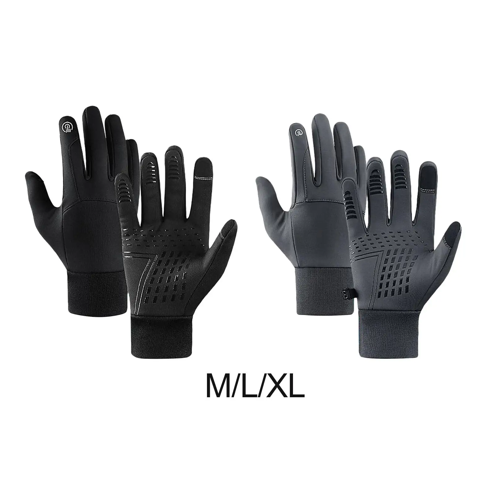 Men Winter Touch Screen Anti Slip Palm Full Finger Black Comfortable Waterproof Warm Mittens for Skating Biking Outdoor
