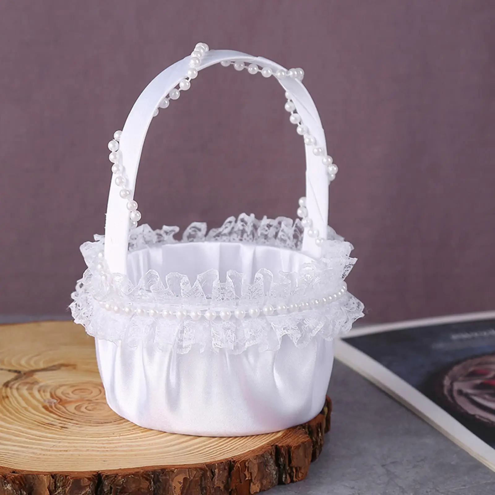 Romantic Wedding Flower Girl Basket White European Style Delicate for Favors Centerpiece