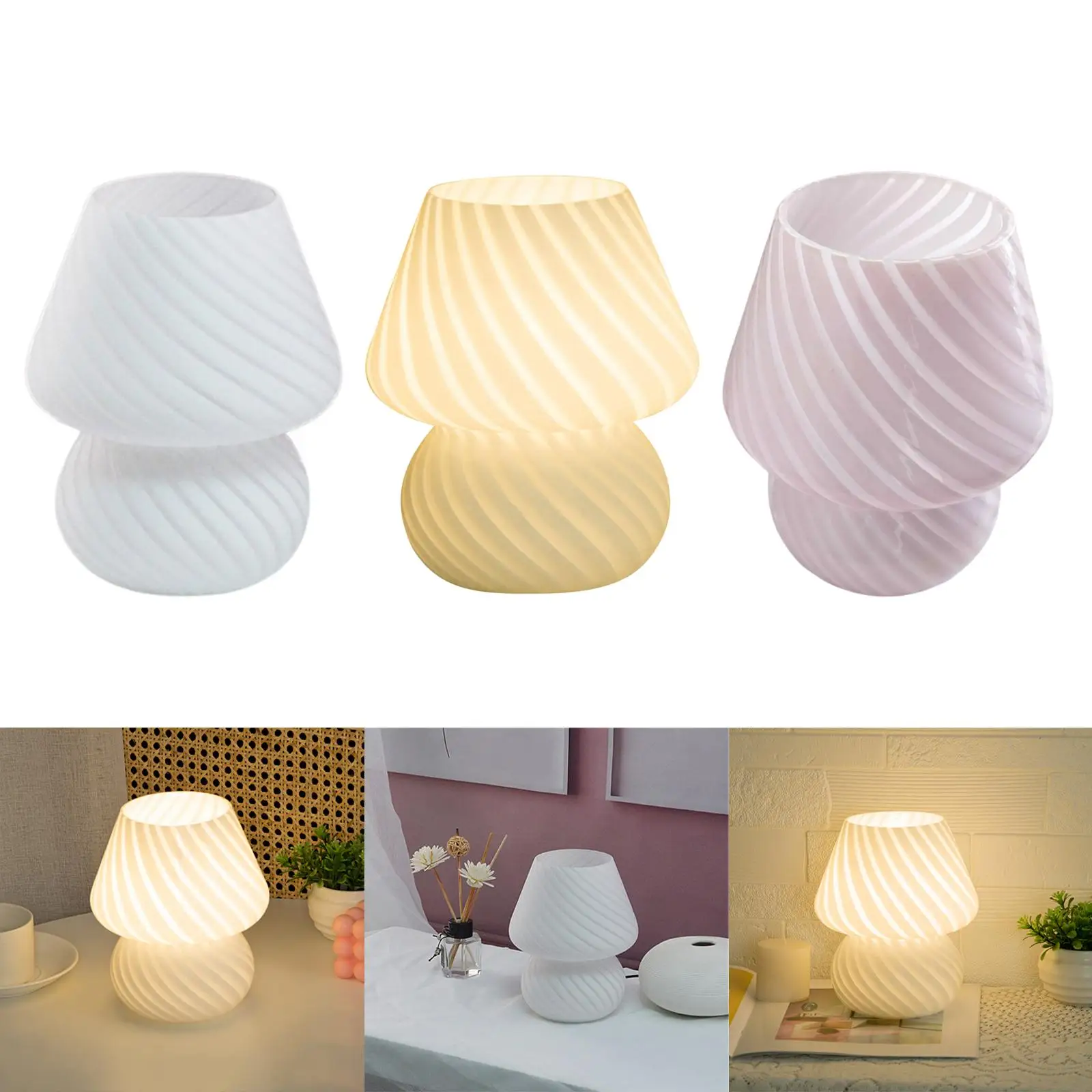 Modern Mushroom Table Lamp Glass Desk Light LED Night Light for Living Room