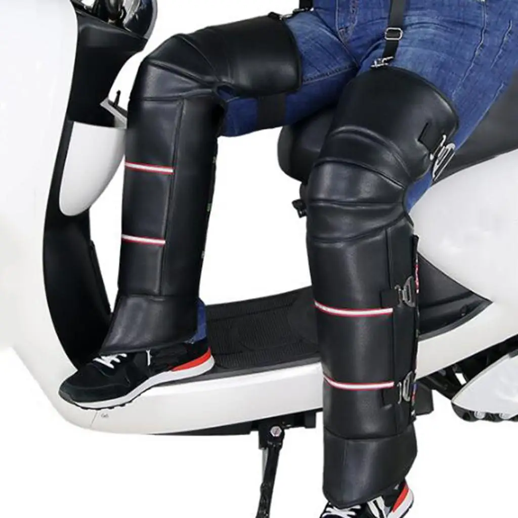 70cm Black Leather Warm Knee Pad Leg Warmer  Adjustable