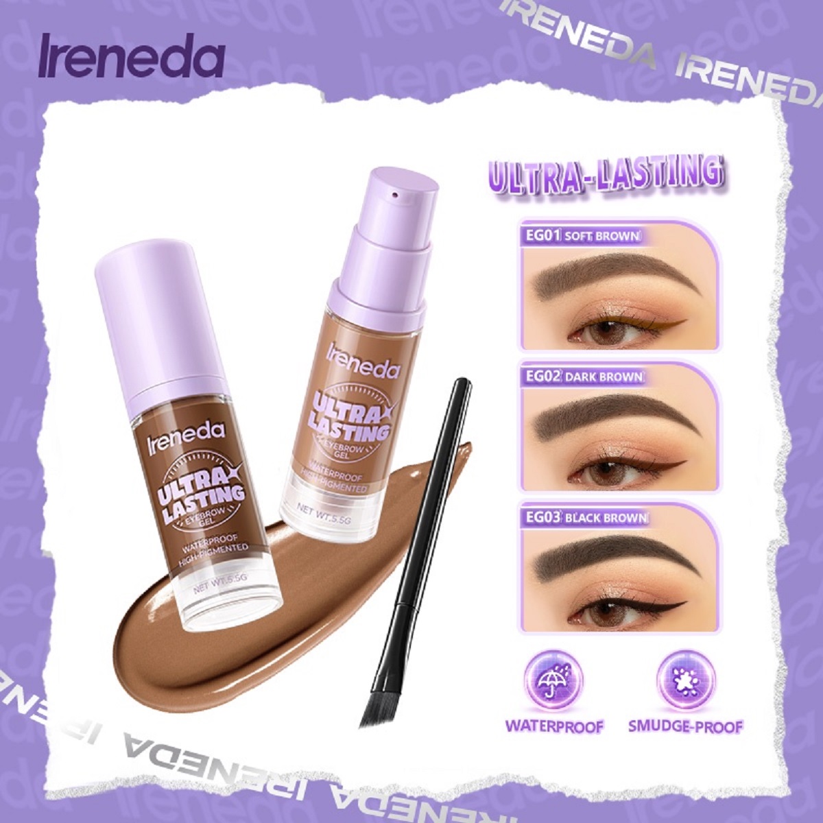 Best of Ireneda Multi-function Eyebrow Gel Waterproof High Pigment Eye Brow Cream Lasting Eyebrow Enhancers Makeup Cosmetics With Brush Reviews & Tips