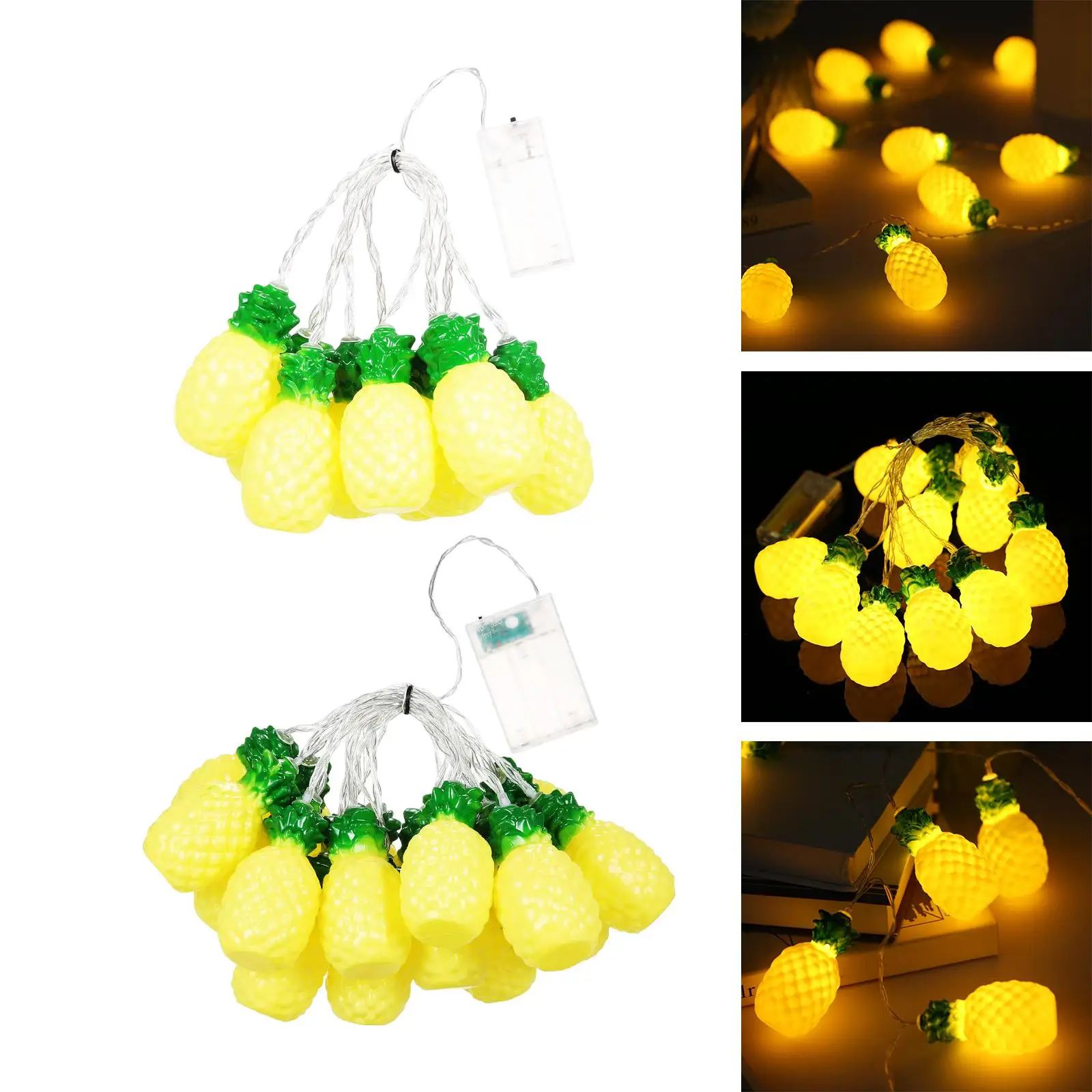 LED Fairy Lights Decors Tropical Beach Themed Outdoor Garland Lights Pineapple String Lights for Bedroom Home Indoor Fence Yard