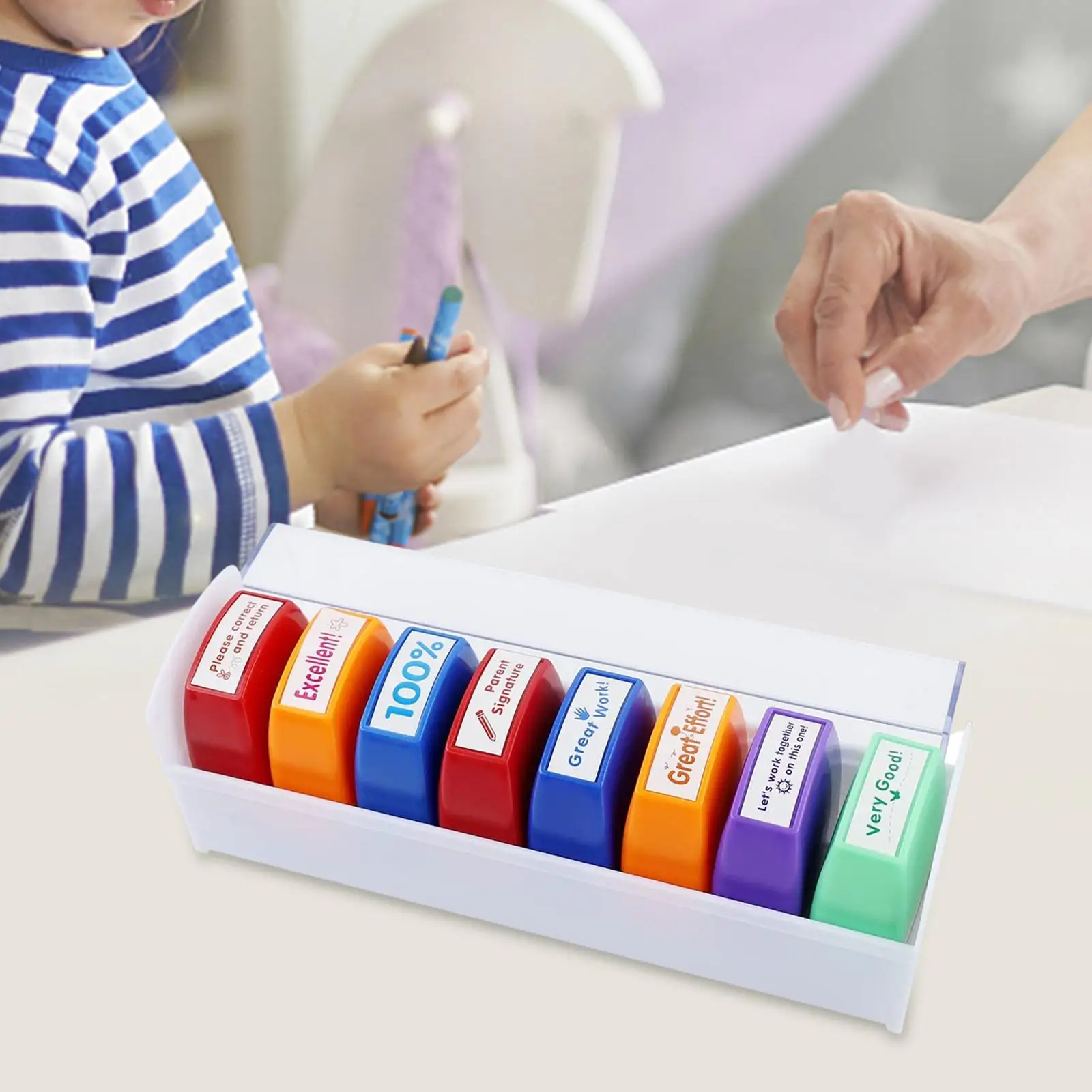 8 Pieces Teacher Stamps Set Parent  Motivational Colorful Set for Review Feedback Encouragement Assessment Recognition