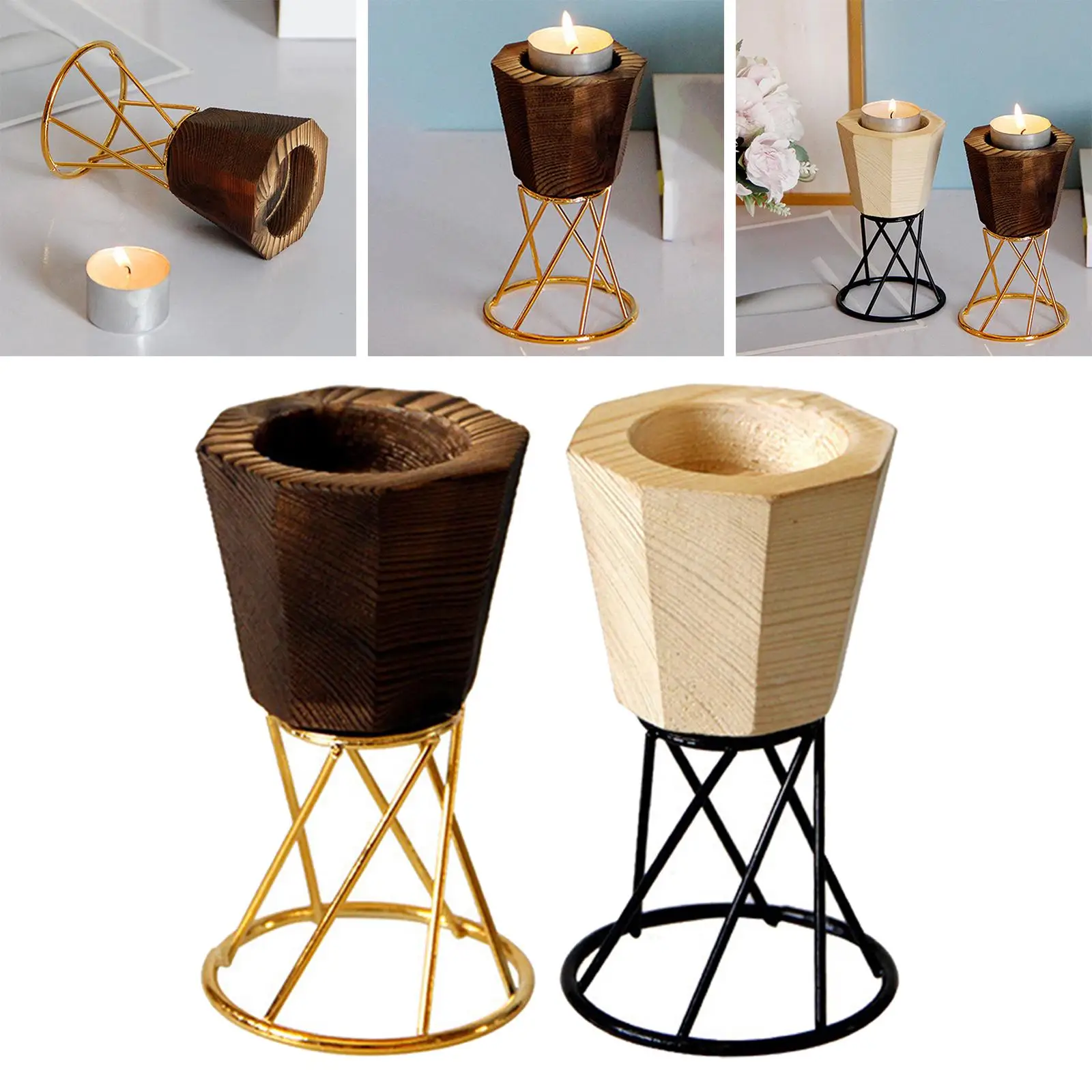 Wooden Candle Holders Tealight Candlestick Living Room Candelabras Candleholders for Fireplace Mantel Hotel Home Farmhouse Party