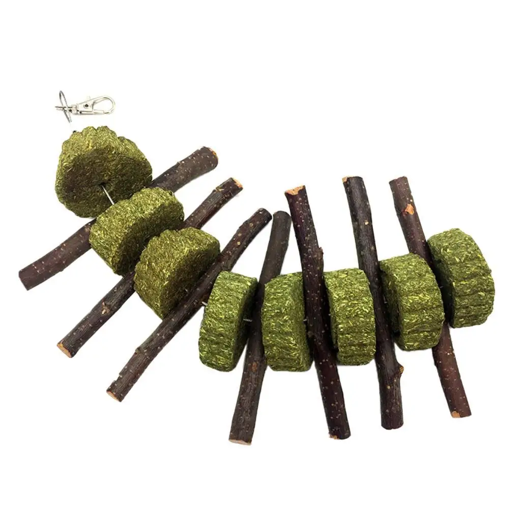 Wood Molar Sticks W/Grass Cake Pet  Chewing Toy