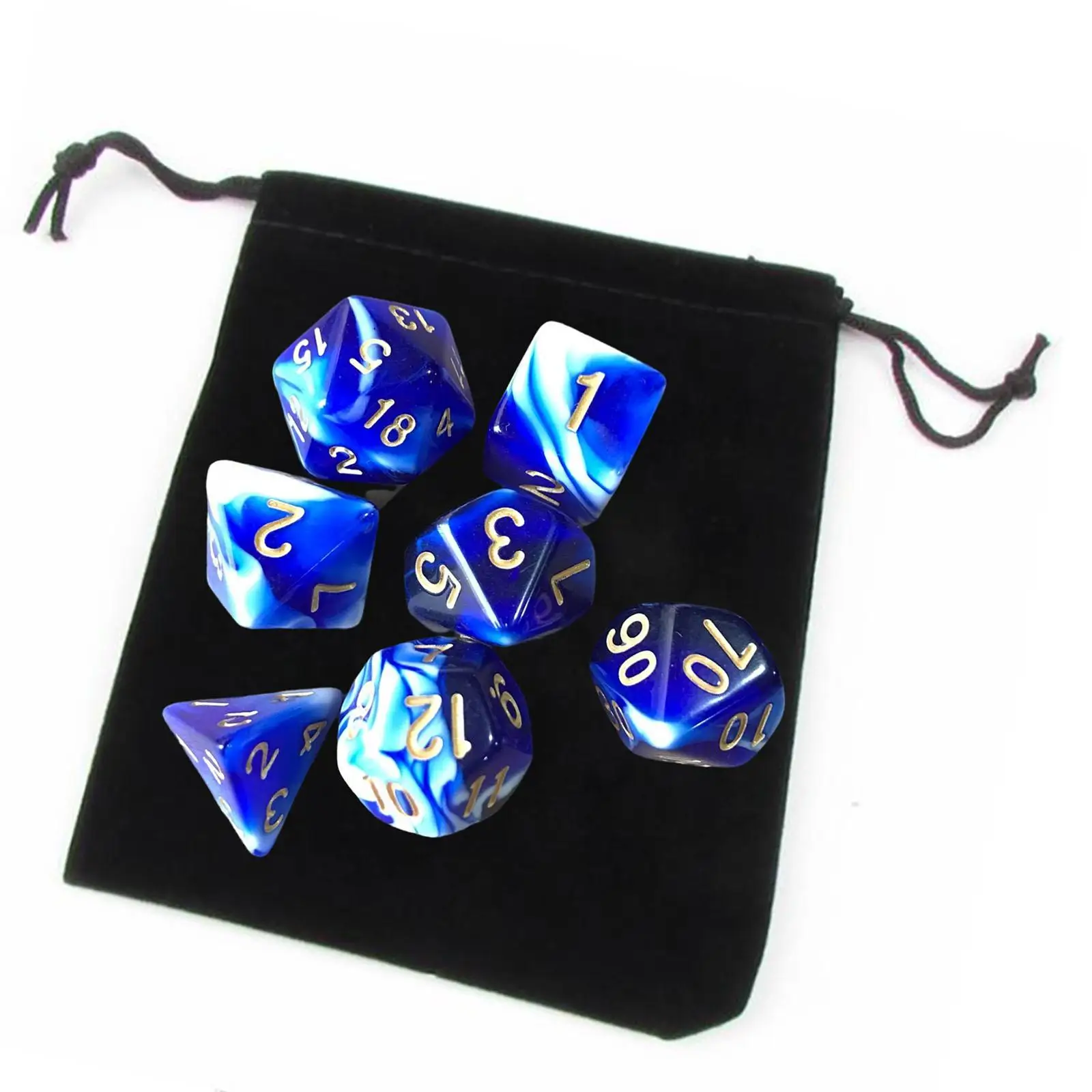 Set of 7 Polyhedral Dices Set D8 D10 D12 D20 with Pouch for DND RPG