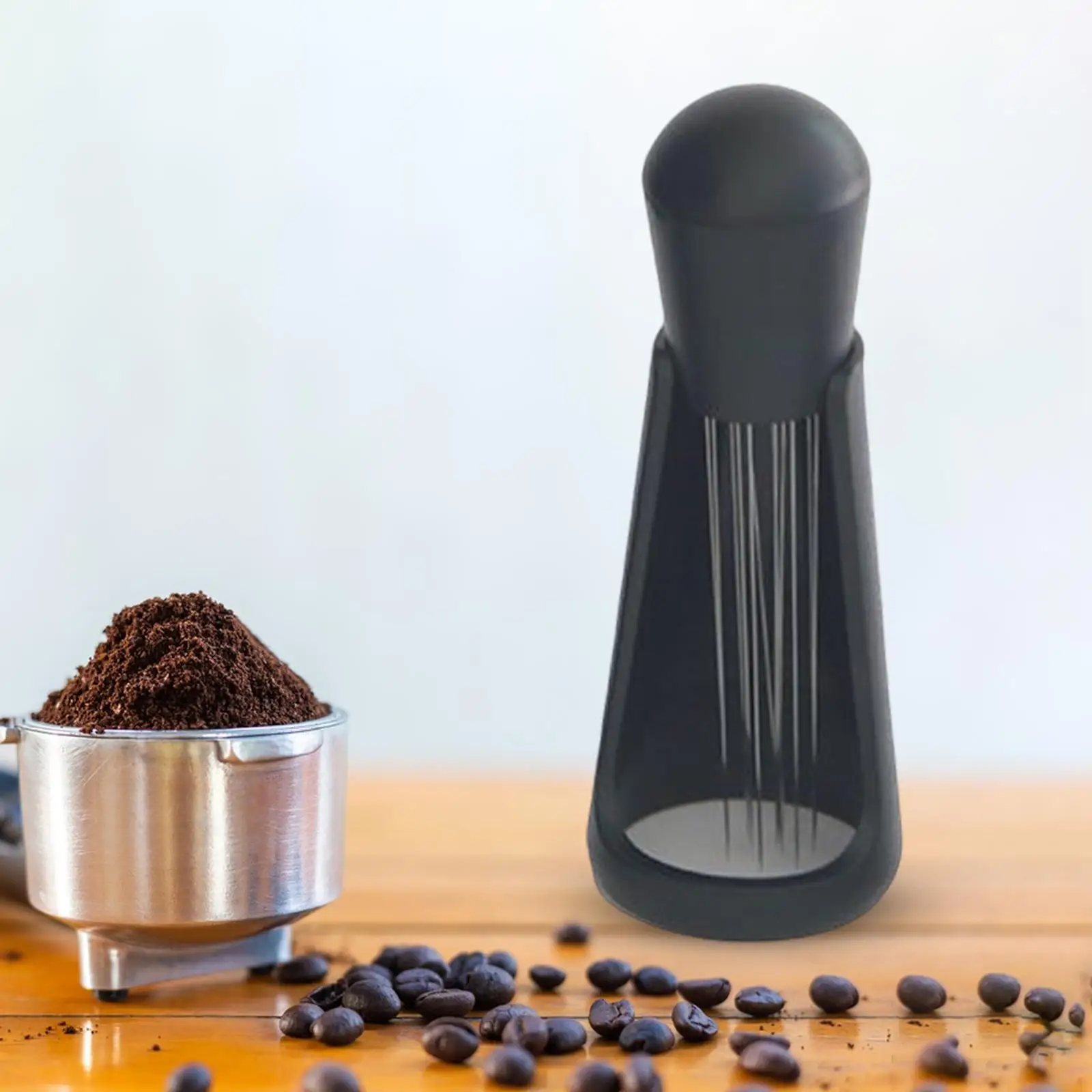 Coffee Tamper Distributor Tool with Stand Easily Clean ,Increase Coffee Extraction Rate ,Black Accessories for Kitchen Counter