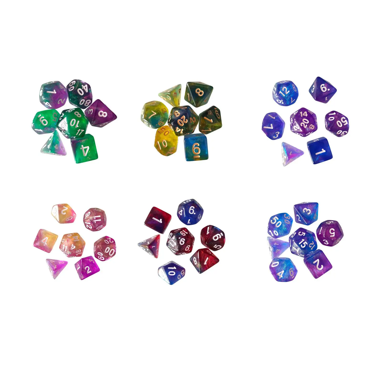 7PCS Acrylic Polyhedral Dices Set D4-D20 Multicolour Dices Math Teaching Assortment for TCG Role Playing Table Game Card Games