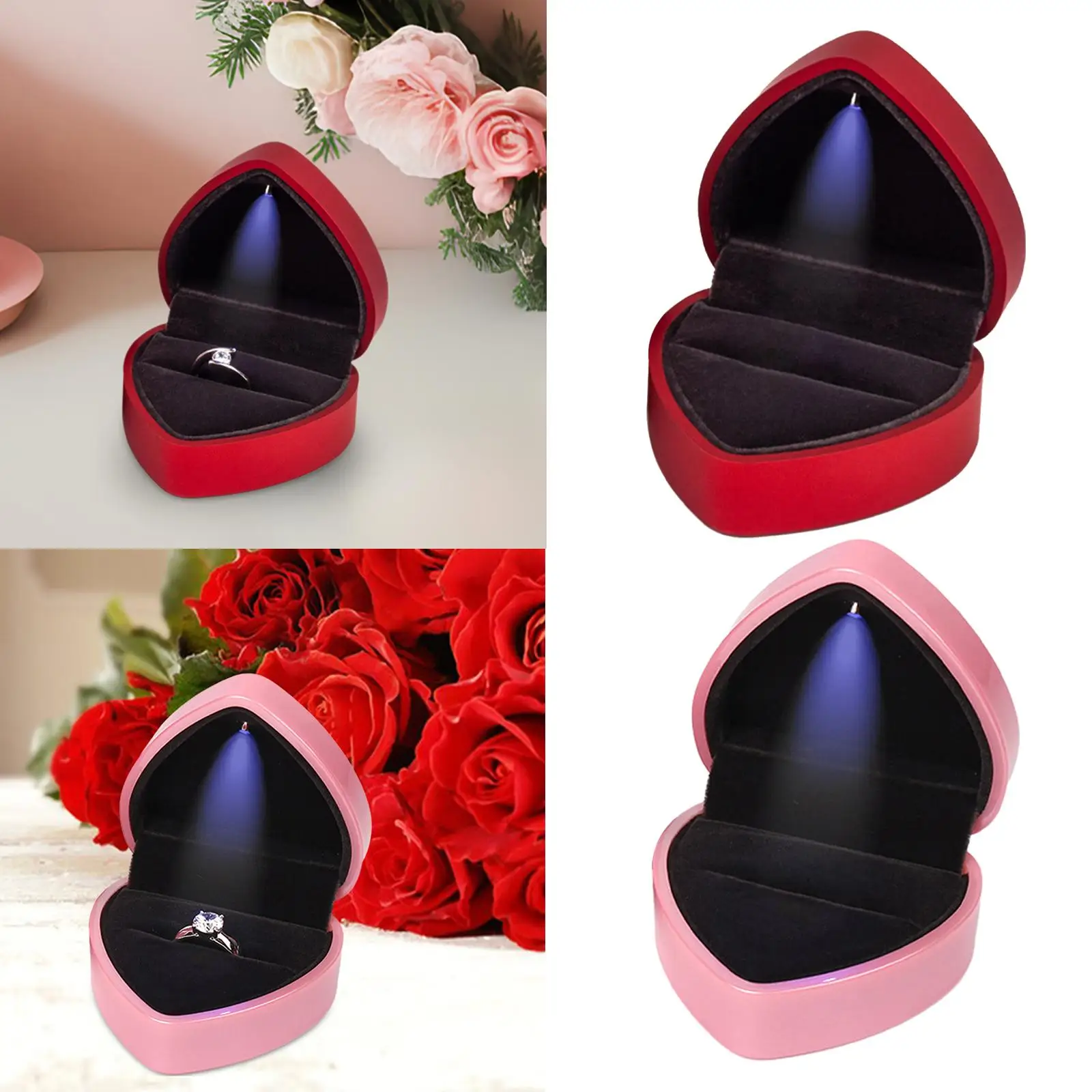 Heart Shaped LED Ring Box Proposal LED Light Engagement Ring Box Wedding Ring Box Jewelry Gift Boxes for Women Jewelry Ring Case