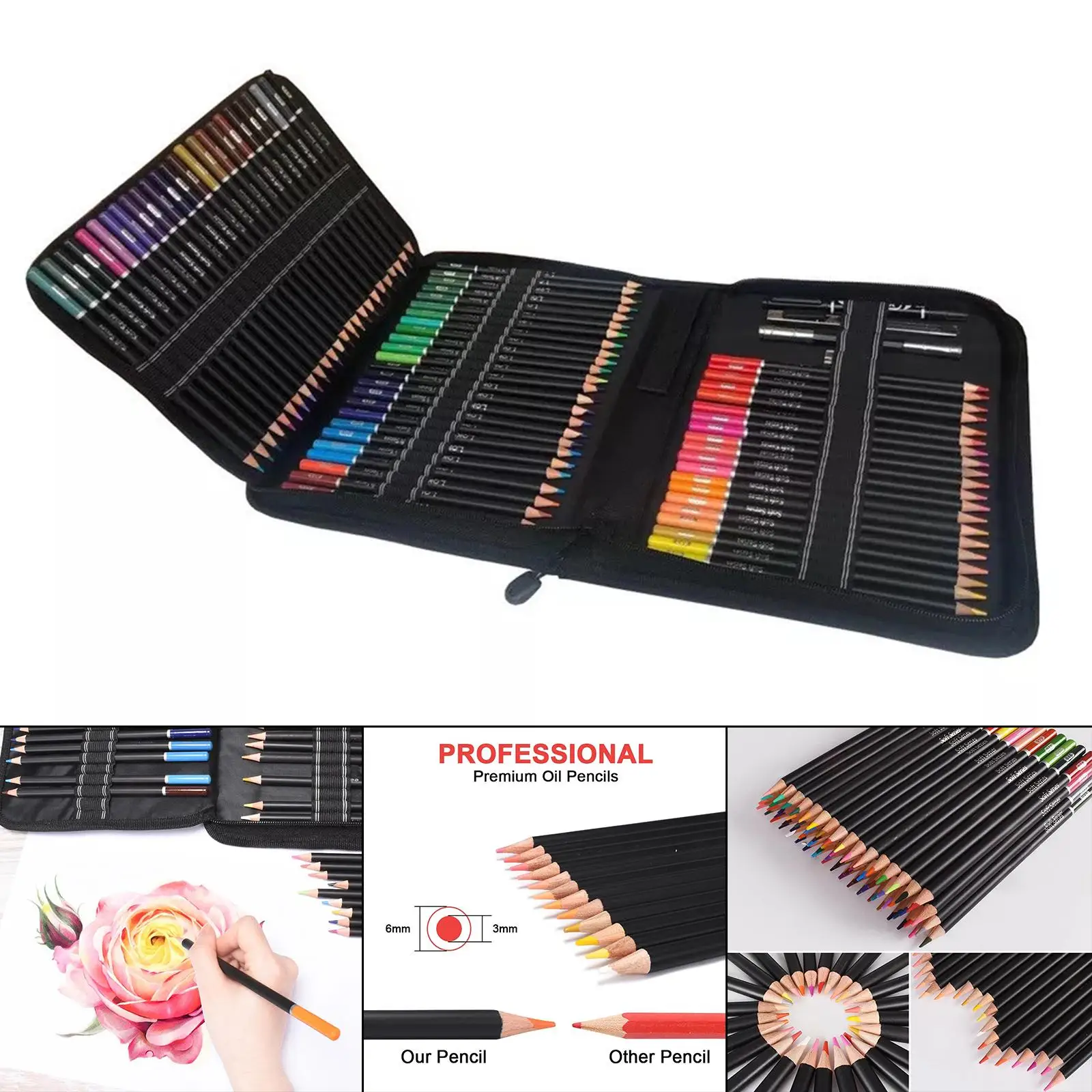 Professional 72 Oil Colored Pencils with Pencil Extender Supplies Crafting Beginner Drawing Shading Colouring