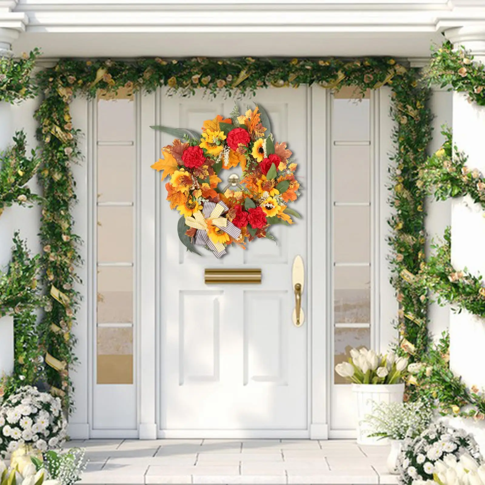 Fall Wreath Artificial Flowers 17.72inch Autumn Wreath for Front Door for Thanksgiving Christmas Window Indoor Outdoor Wall