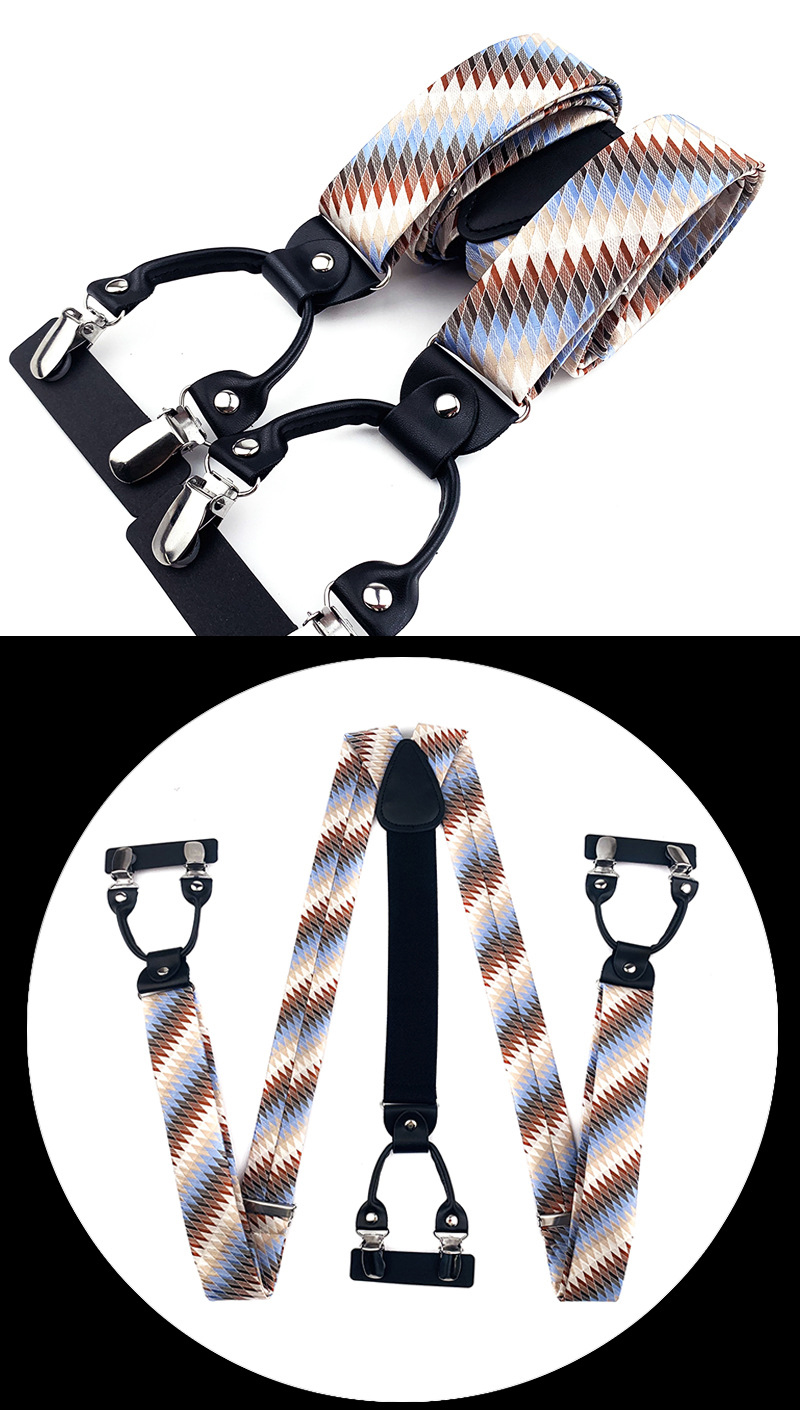 VEEKTIE Brand Suspender For Men 6 Snap Hooks Y-back Adjustable Jacquard Floral Check Shirts Paisley Yellow Blue Vintage Retro