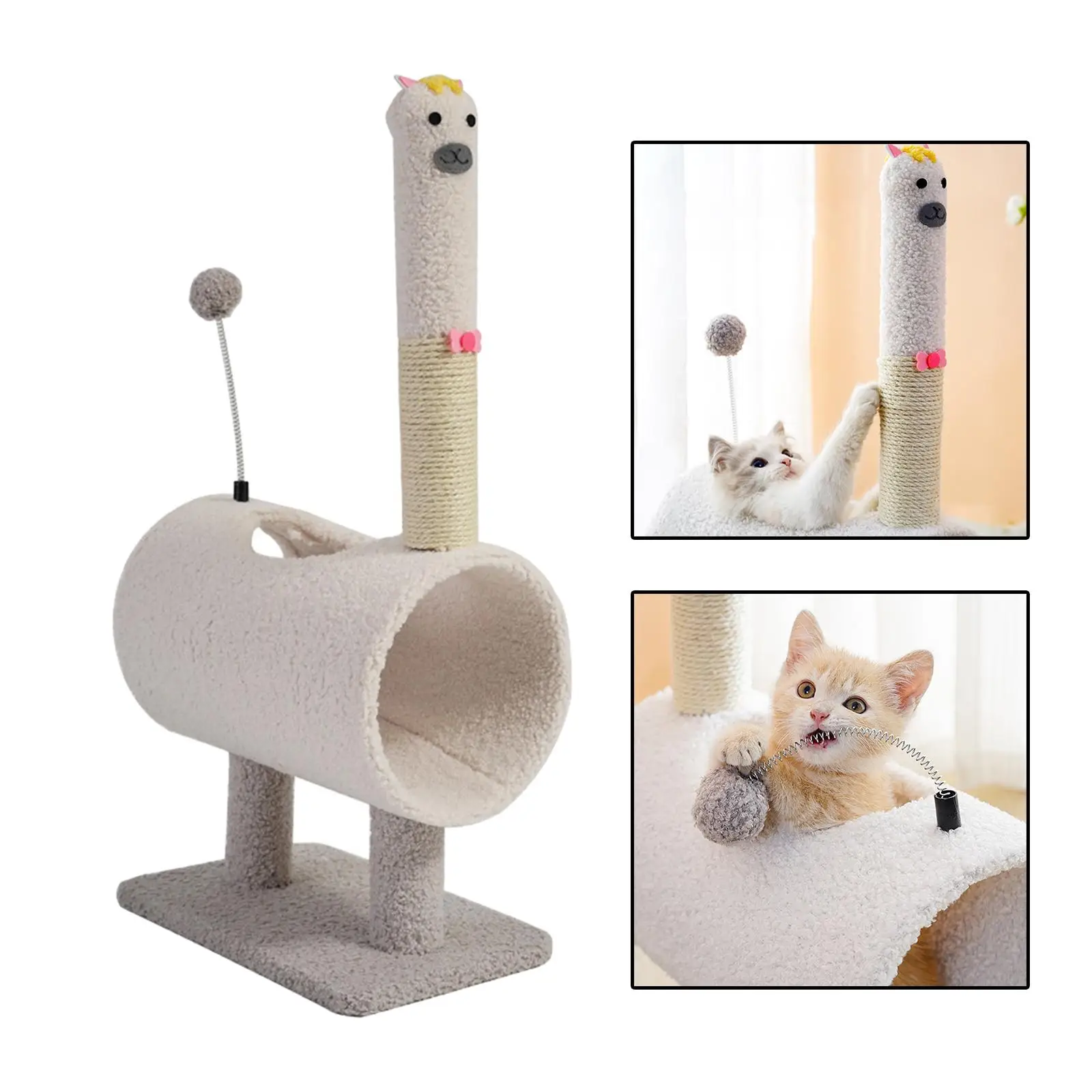Cat  Tunnels Sisal Scratch Posts with Interactive Balls Furniture Protector Scratcher Tree for Kitten Grind Claws