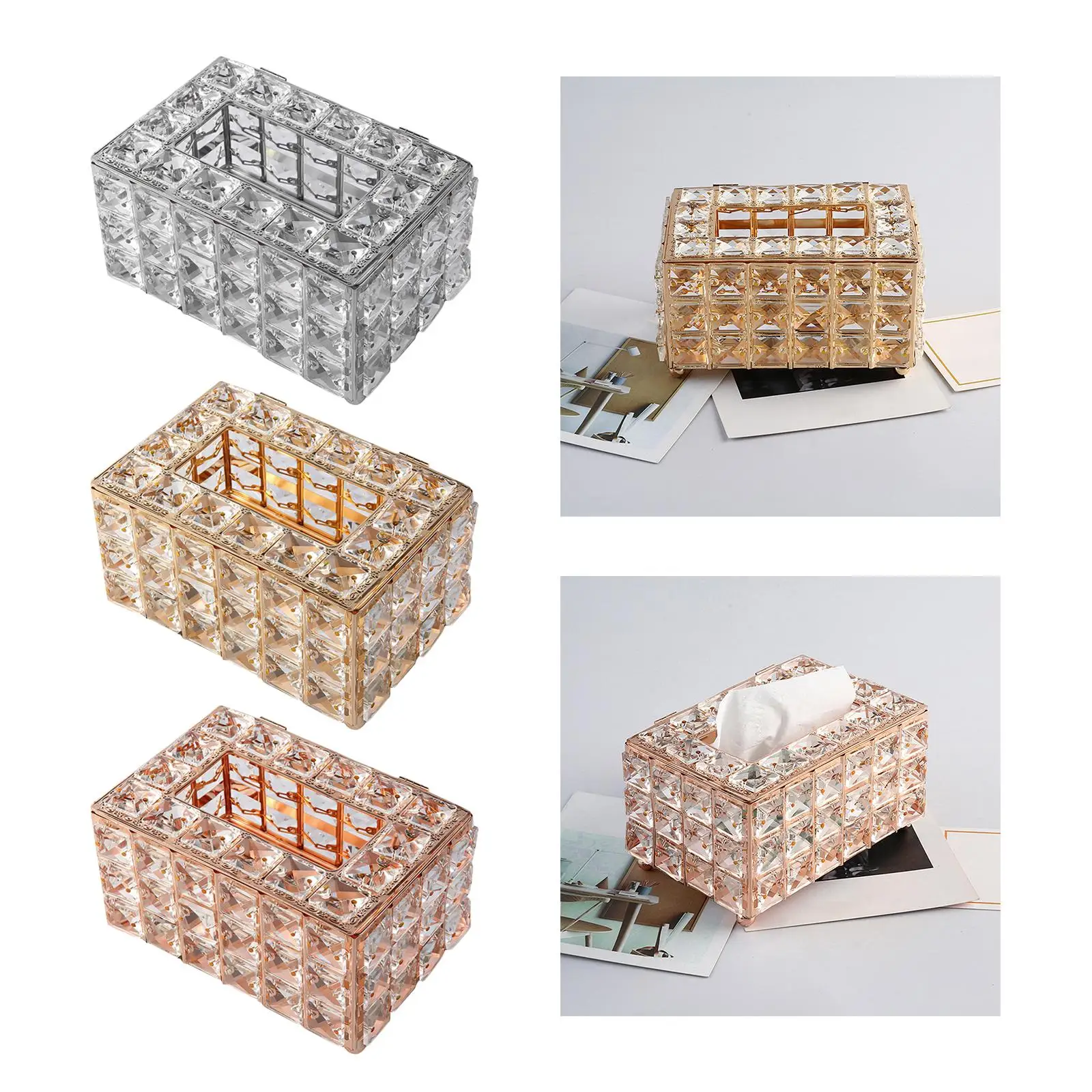 Crystal Tissue Box Cover Napkin Holder for Vanity Countertop Bathroom Container Decor