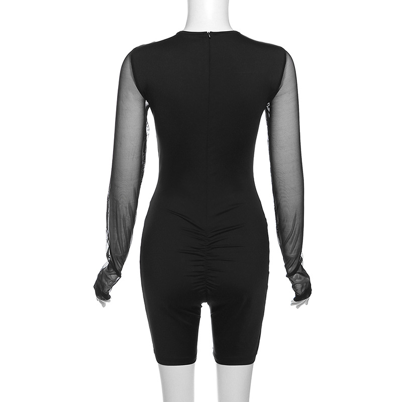 Macacão com retalho de malha feminino, bodysuit