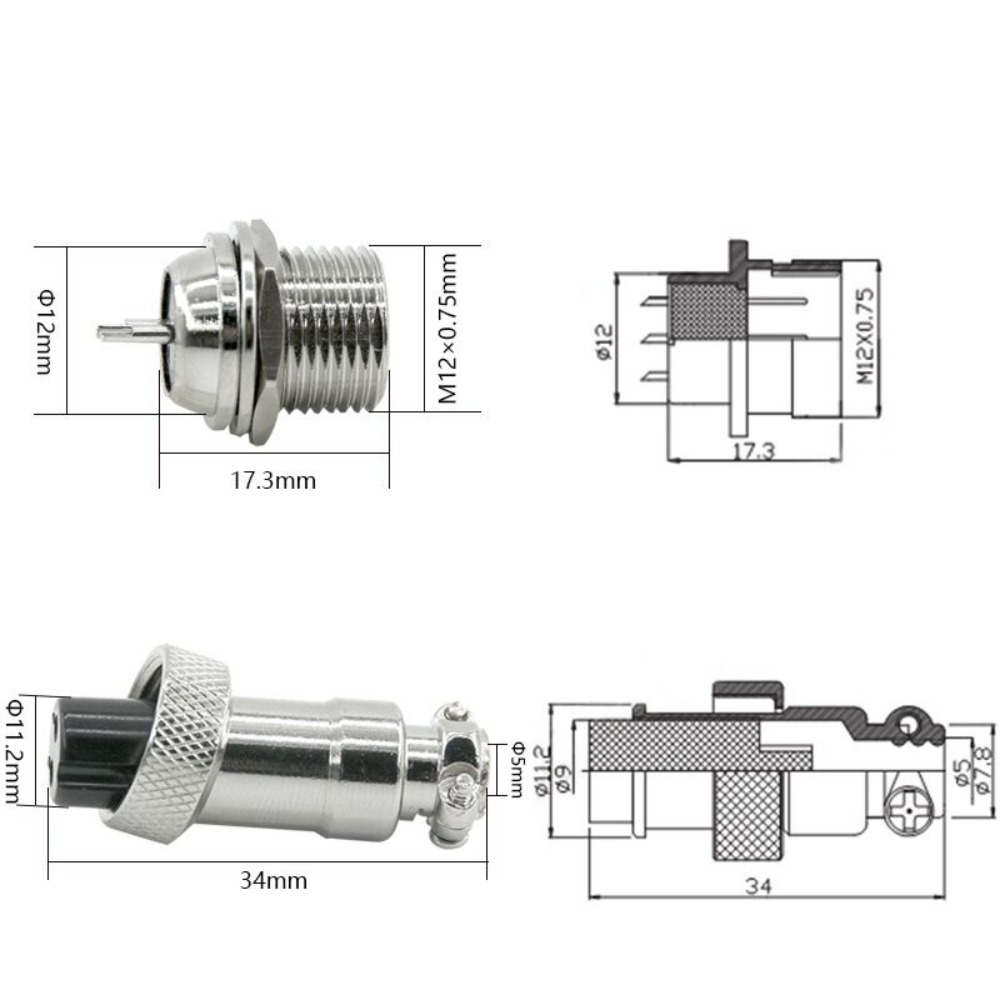Description Picture 2 of item1set GX12 2/3/4/5/6/7 Pin Male + Female 12mm Circular Aviation Socket Plug Wire Panel Connector