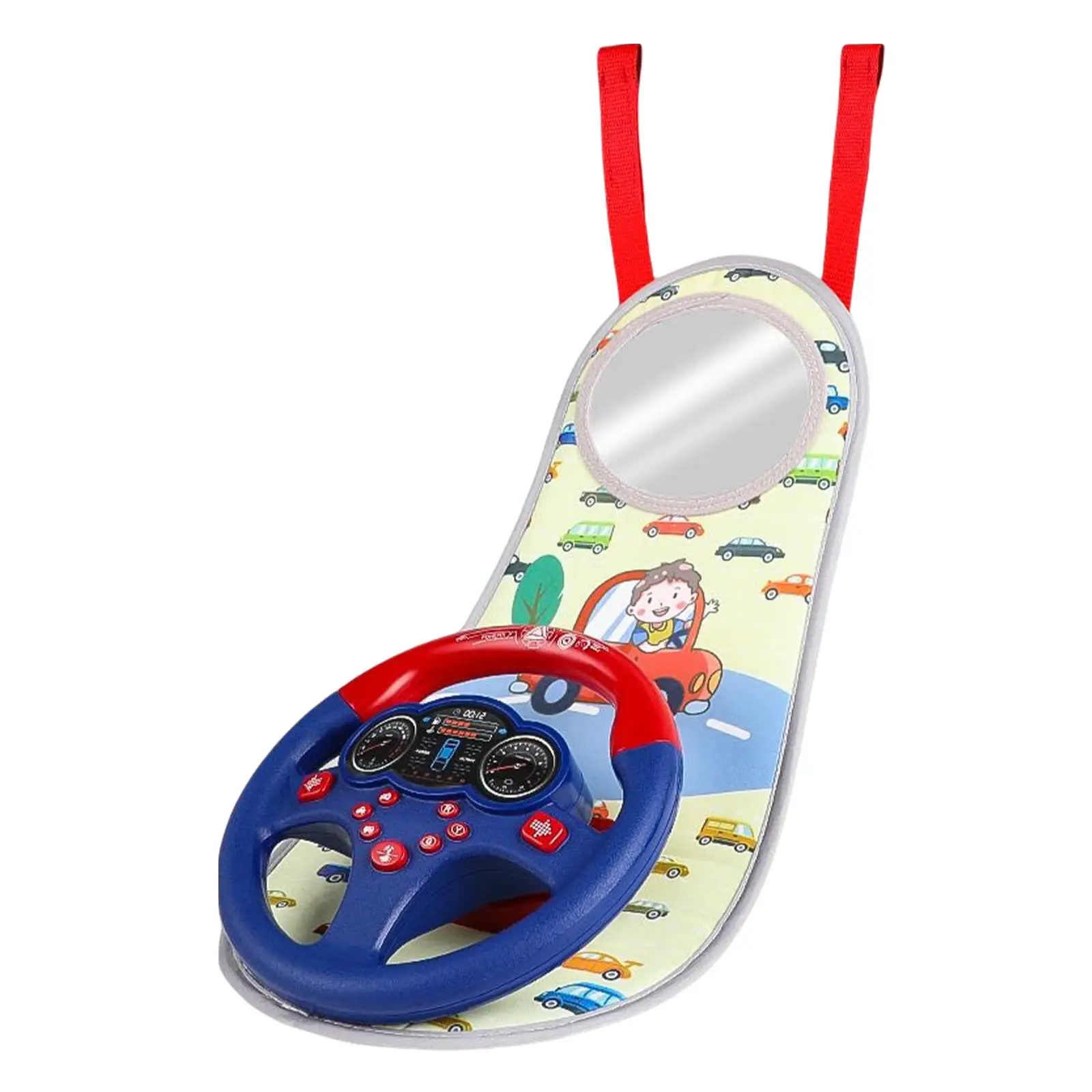 Multifunctional Car Seat Toys with Mirror Educational Toys Carseat Toys Steering Wheel for Toddlers Girls Boys Kids Gifts