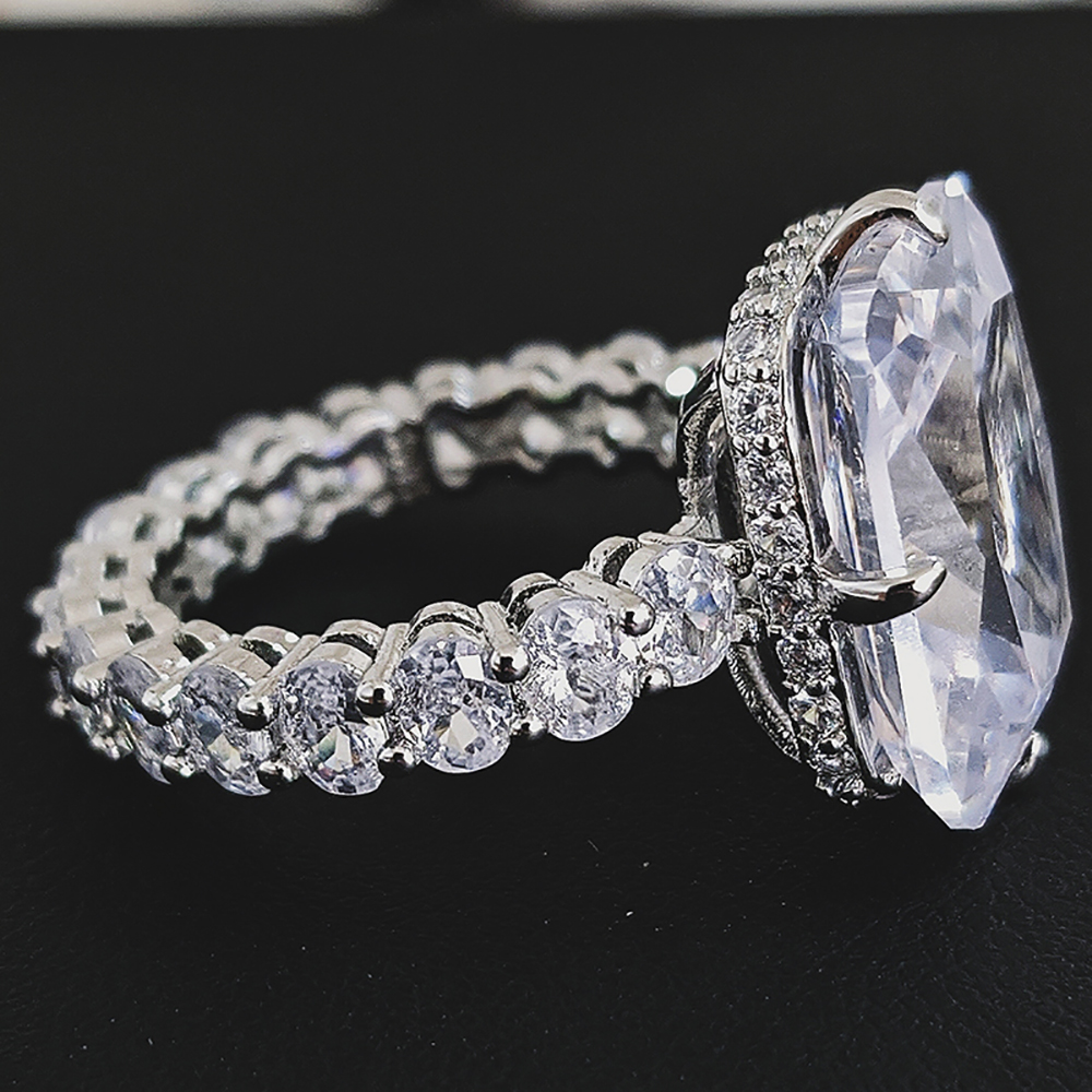 2 stücke Pack silber farbe braut Schmuck set halo Engagement ring runde stud ohrring für Hochzeit weihnachten geschenk party J7277 – Detail 10