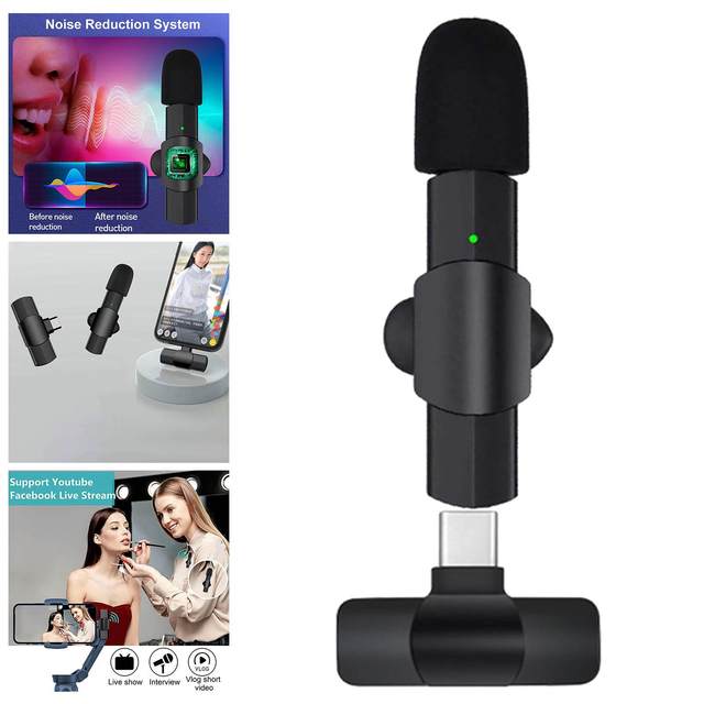 Wireless Lavalier Microphone USB C Clip On PC Sound Pickup Transmitter Lapel Mic for Video
