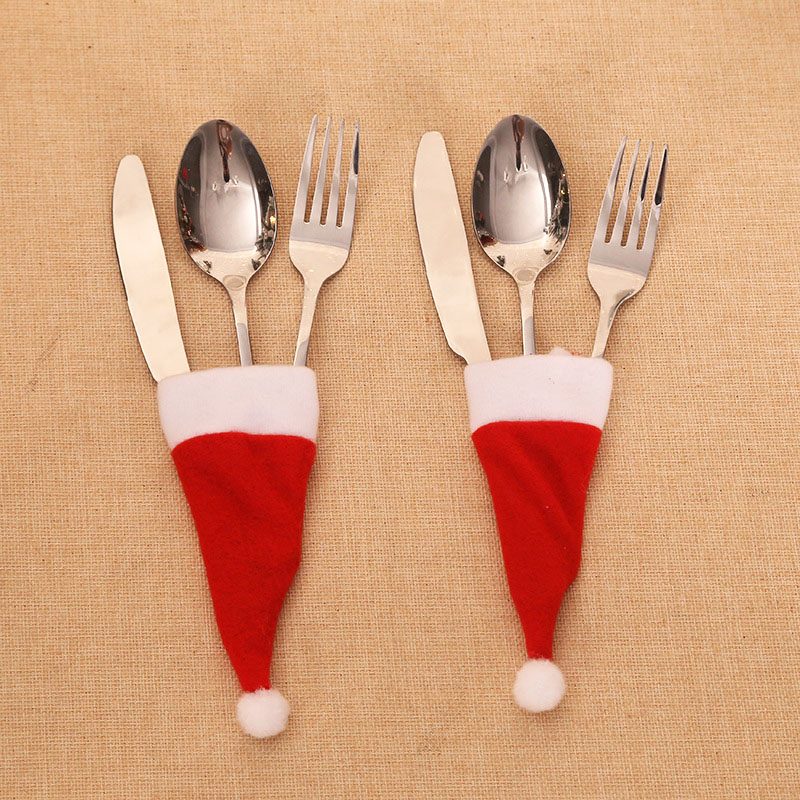 Description Picture 5 of item40PCS Mini Christmas Hat Tableware Knife Fork Storage Holder Bags Merry Christmas Party Dinner Wine Bottle Xmas Hats Decorations