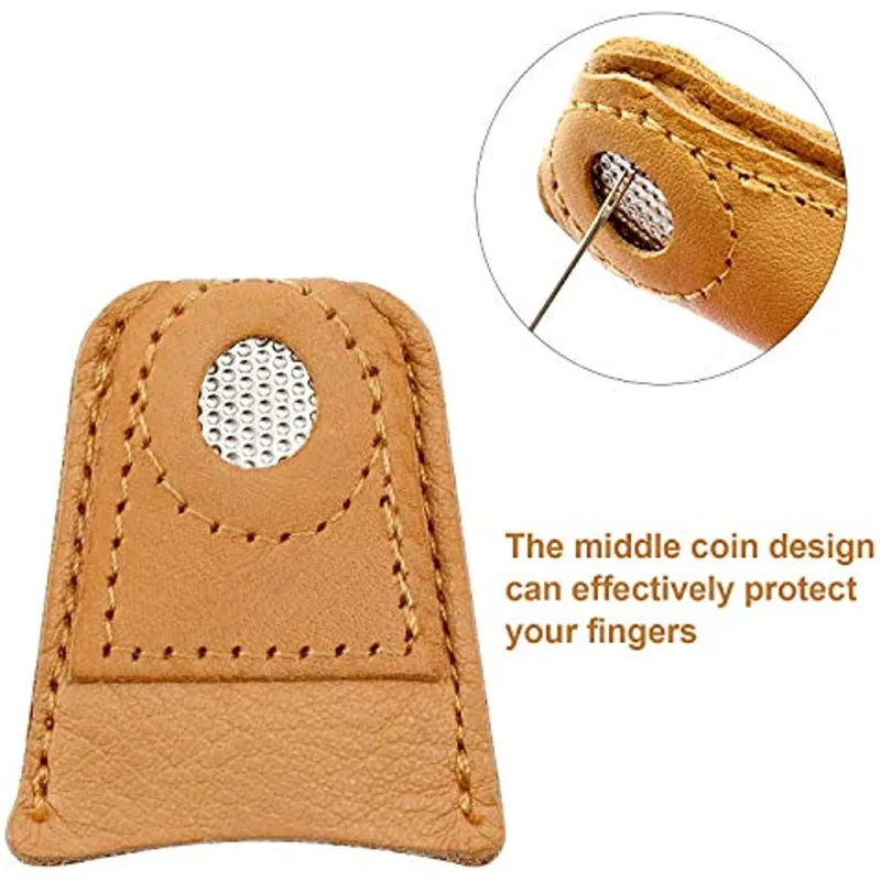2 Stück Leder münze Fingerhut weiche künstliche Schaffell Handarbeit Finger abdeckung Spitze Quilten Fingerhut Ärmel hand gefertigte Näh werkzeuge – Detail 3