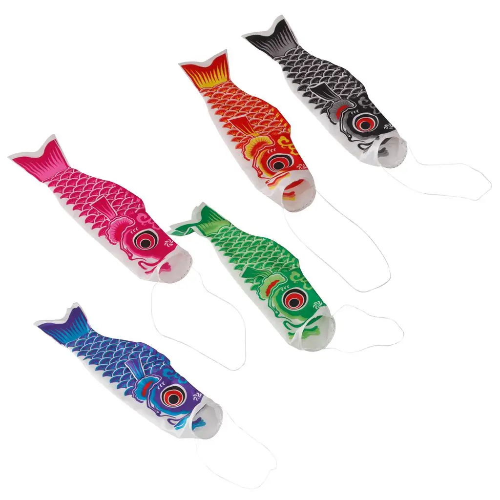 Set of 5 Koinobori Japanese Carp Wind Sock Koi Nobori Anime Colorful Fish Flags