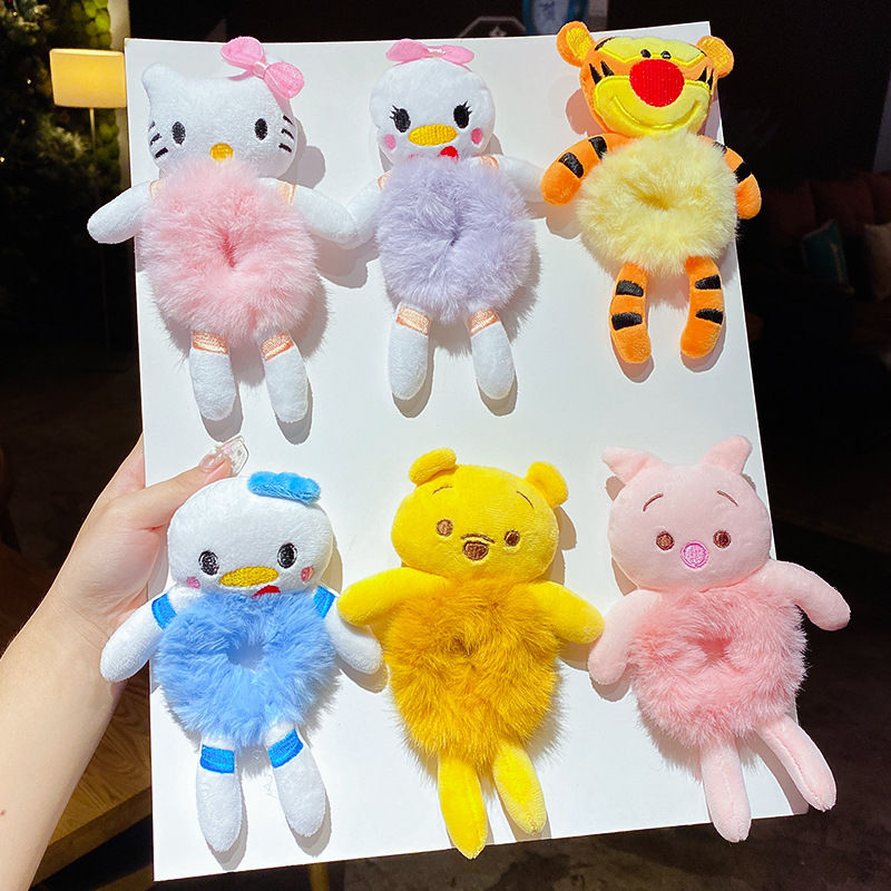 Plush Hair Band Animal Cute Bear Elastic Ponytail Holder Accessories For Woman Girl Hair Tie Kawaii Plush Toy Scrunchie Animal