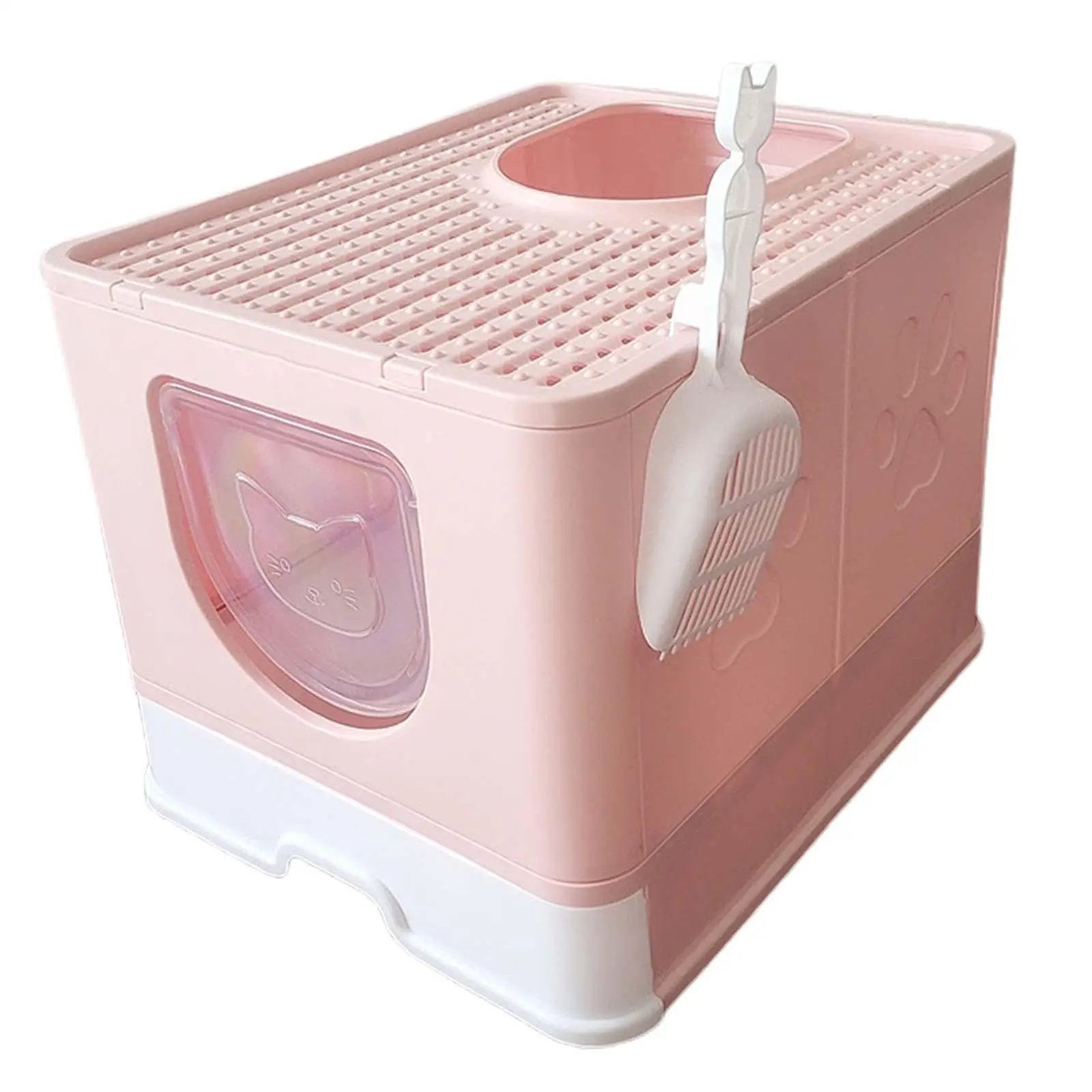 Hooded Cat Litter Box Fully Enclosed Cat Toilet with Door Durable Reusable Easy to Carry and Clean Litter Tray Kitten Potty