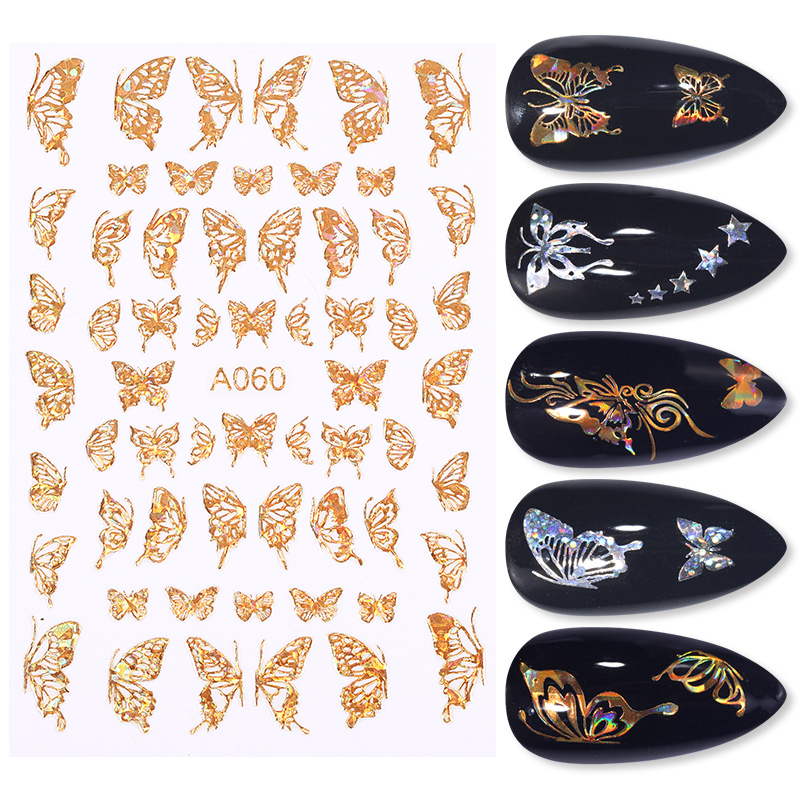 Description Picture 6 of item1pc Golden 3D Butterfly Nail Art Stickers Adhesive Sliders Colorful DIY Nail Transfer Decals Foils Wraps Decoration