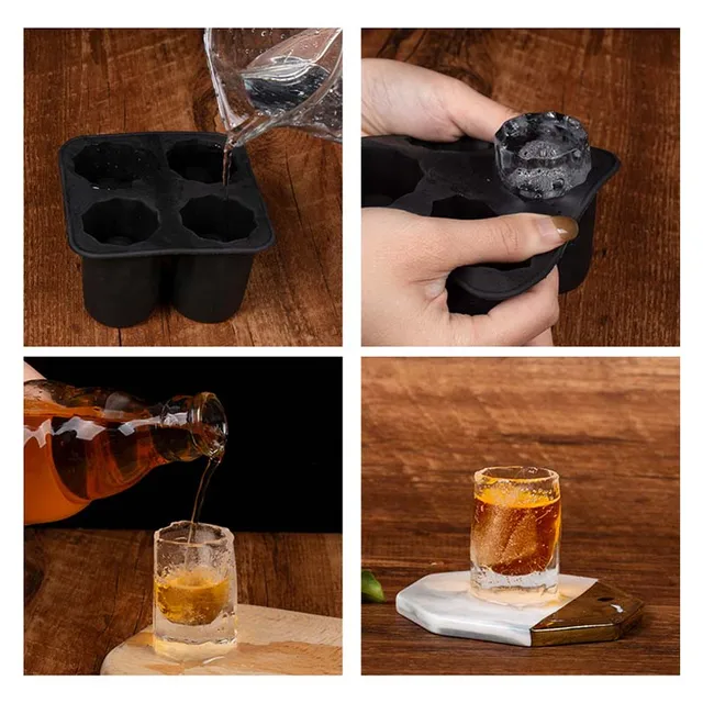 4 Grids Ice Cube Tray Cup-shaped Silicone Mold Shot Glasses Ice