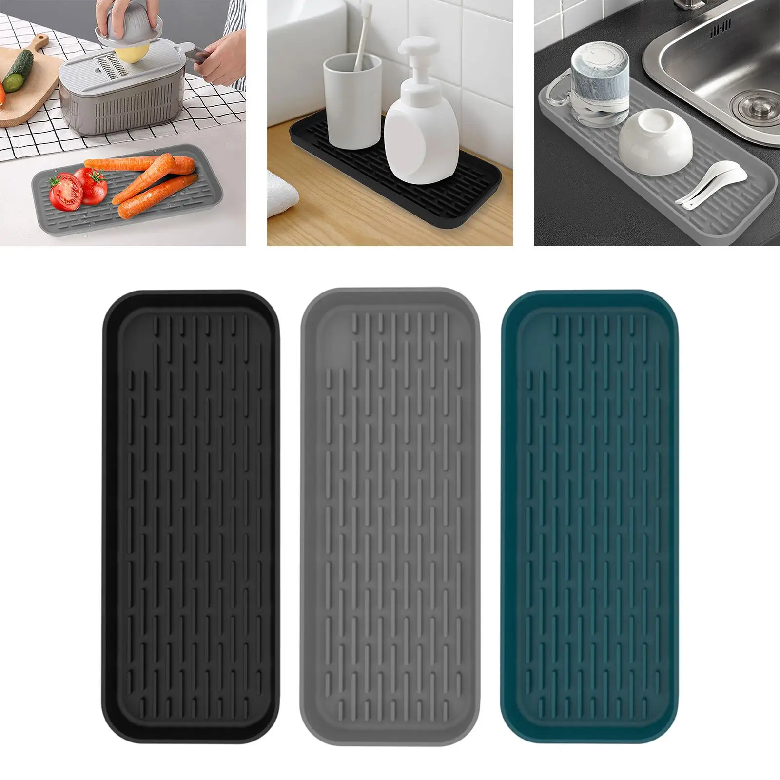 Silicone Drain Tray Sink Drainer Pad Kitchen Storage Tray Heat Resistant Drip Tray Organizer Mat for Household Hotel Bathroom