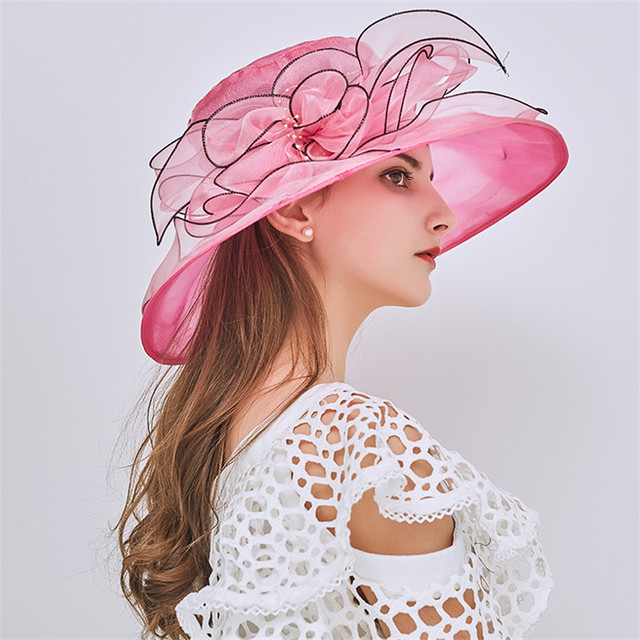 Summer Women Beach Hat Flower Decor Breathable Mesh Wide Brim