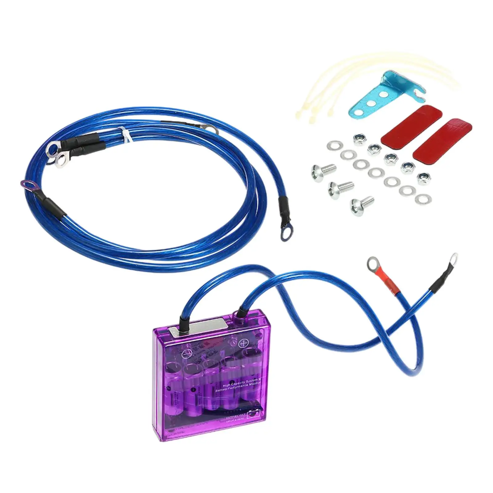 Universal Car Fuel Saver Voltage Stabilizer Regulator with Grounding Earth Cables Kit Purple