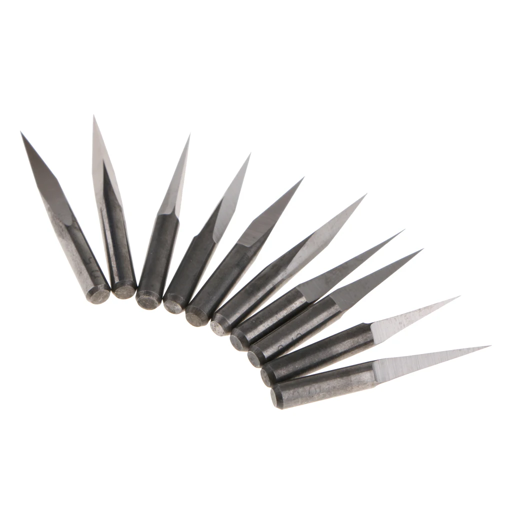 10 Pieces 3.175mm Tungsten Steel Engraving Bits CNC Router Tool 0.1mm 10 / 15 / 20 / 30 / 45 / 60 Degrees