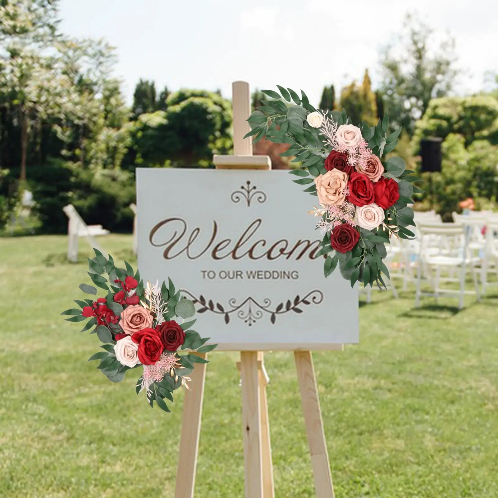 2x Wedding Arch Flower Swag Floral Swags Decorative Wedding Arch Rose Wreath for Home Backdrop Wedding Car Arbor Wedding Chair