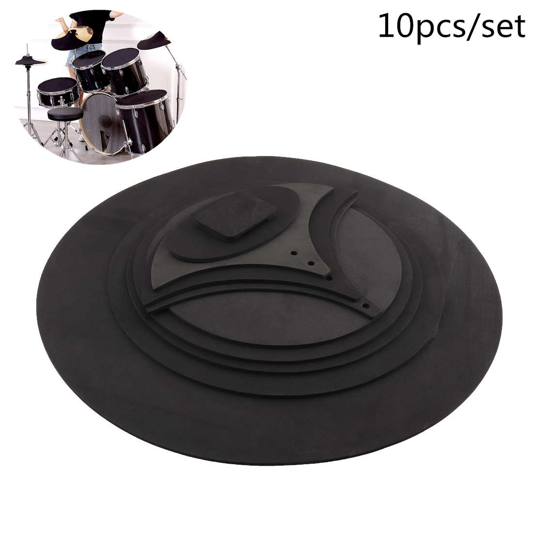 Description Picture 2 of item10pcs/set Rubber Foam Jazz Drum Mute 5 Drum and 3 Cymbal Sound Off Practice Pad Kit for Jazz Snare Electronic Dumb Drum Exercise