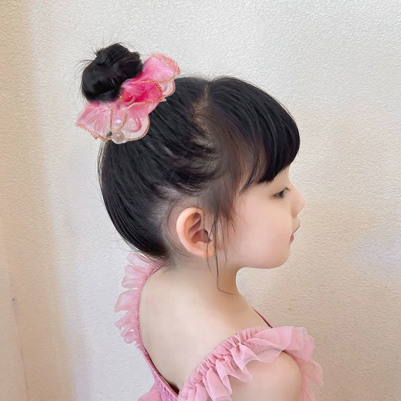 Kleines Mädchen Kopfschmuck Blumen performance für Brötchen Haarschnitt Gummiband Prinzessin elastische Haar bänder Kinder Haarschmuck – Detail 2