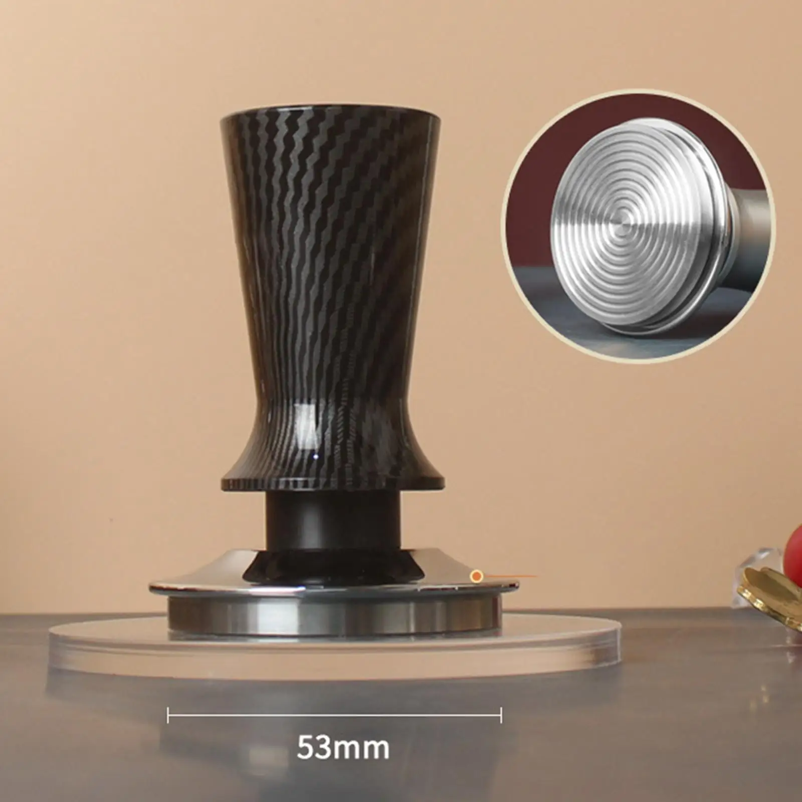 Espresso Tamper Carbon Fibre Handle Tool Elastic Feedback Design with Circular Baffle