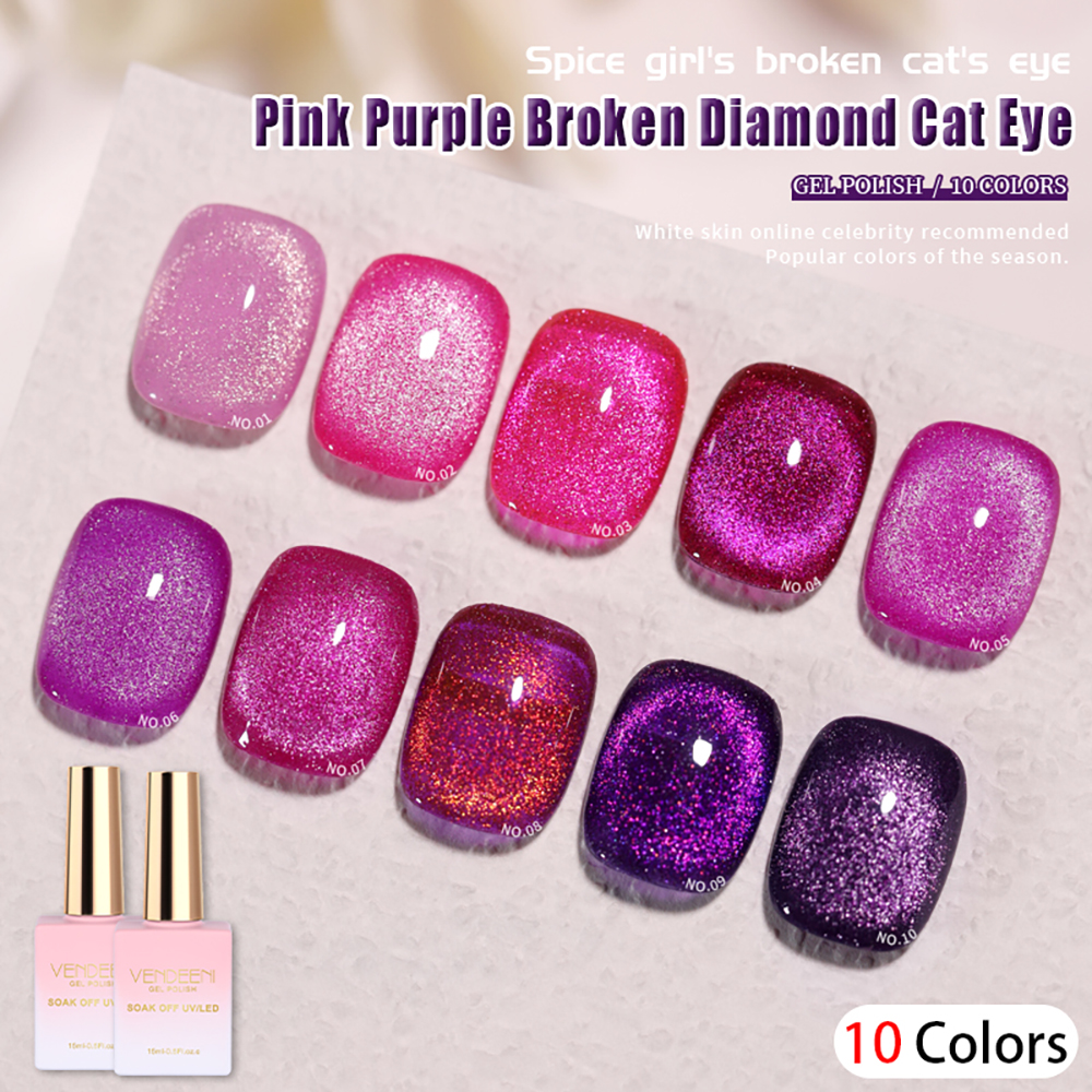 Best of Vendeeni 15ml Pink Purple Glitter Broken Diamond Cat Eye Nail Gel Polish Magnetic UV Soak Off Gel Varnish Nail Art Gel Lacquer Reviews & Tips