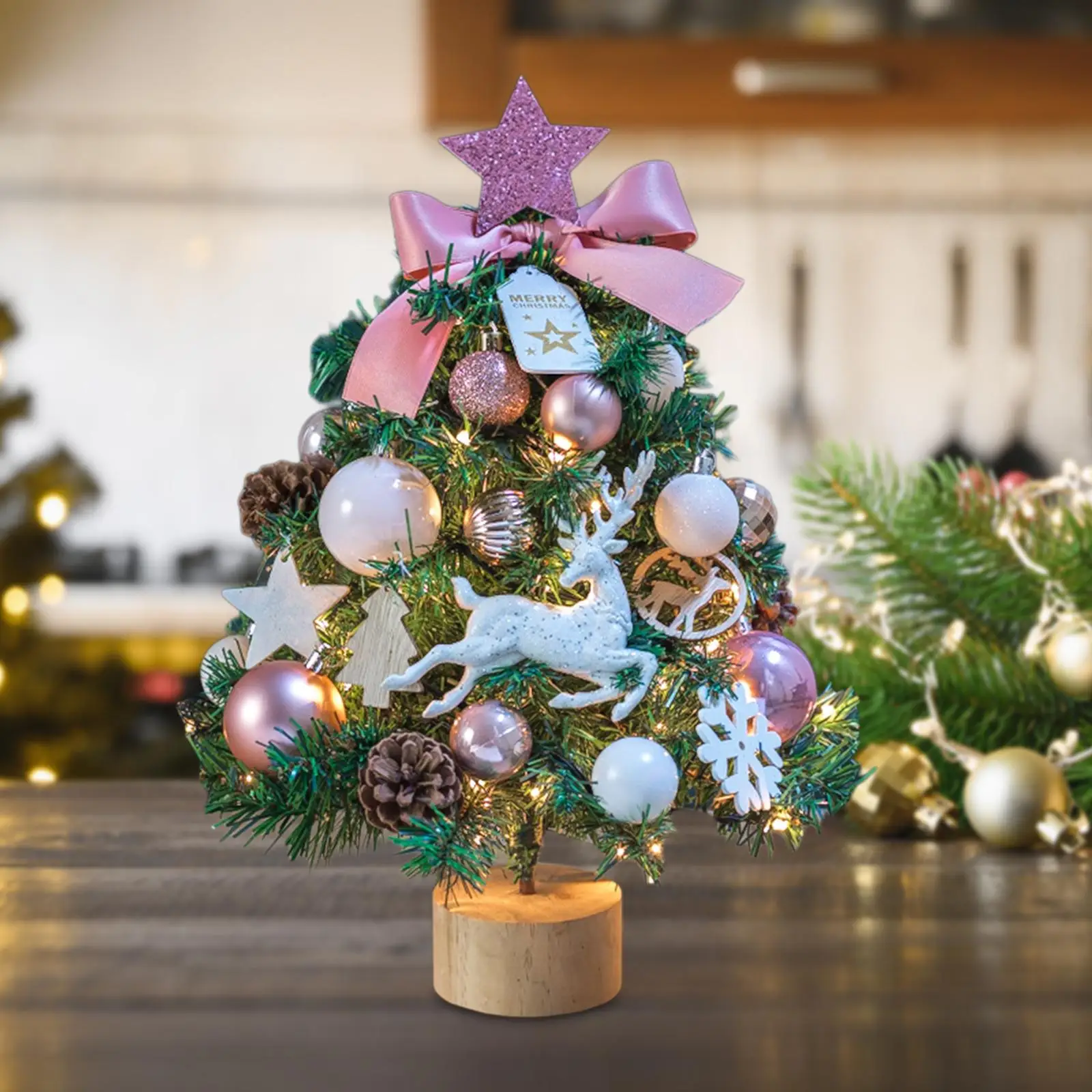 Mini Artificial Christmas Tree with Lights Christmas Decoration Small Christmas Tree for Office Xmas Tabletop Indoor Festival