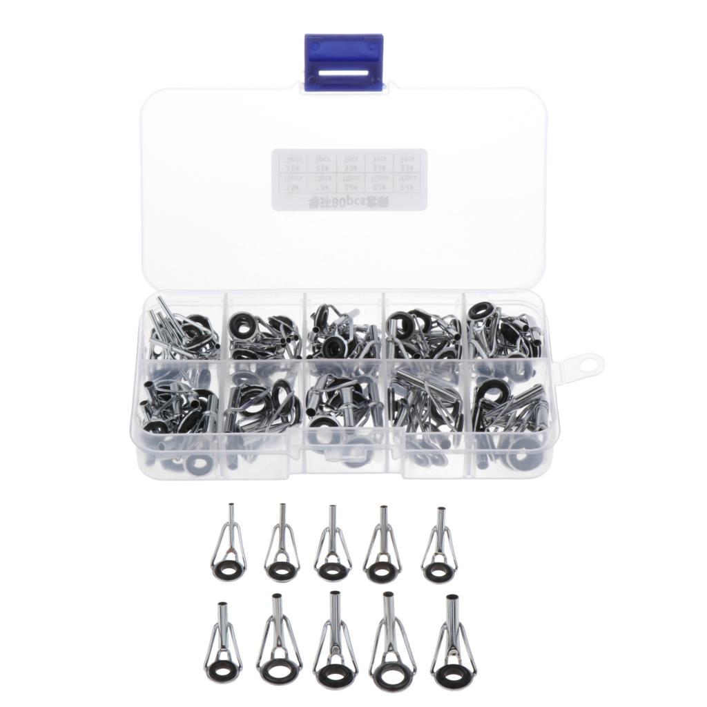 80 Piece Fishing Rod Guide Tip Replacement Repair Kit 1.5 # -3.5 # Tips