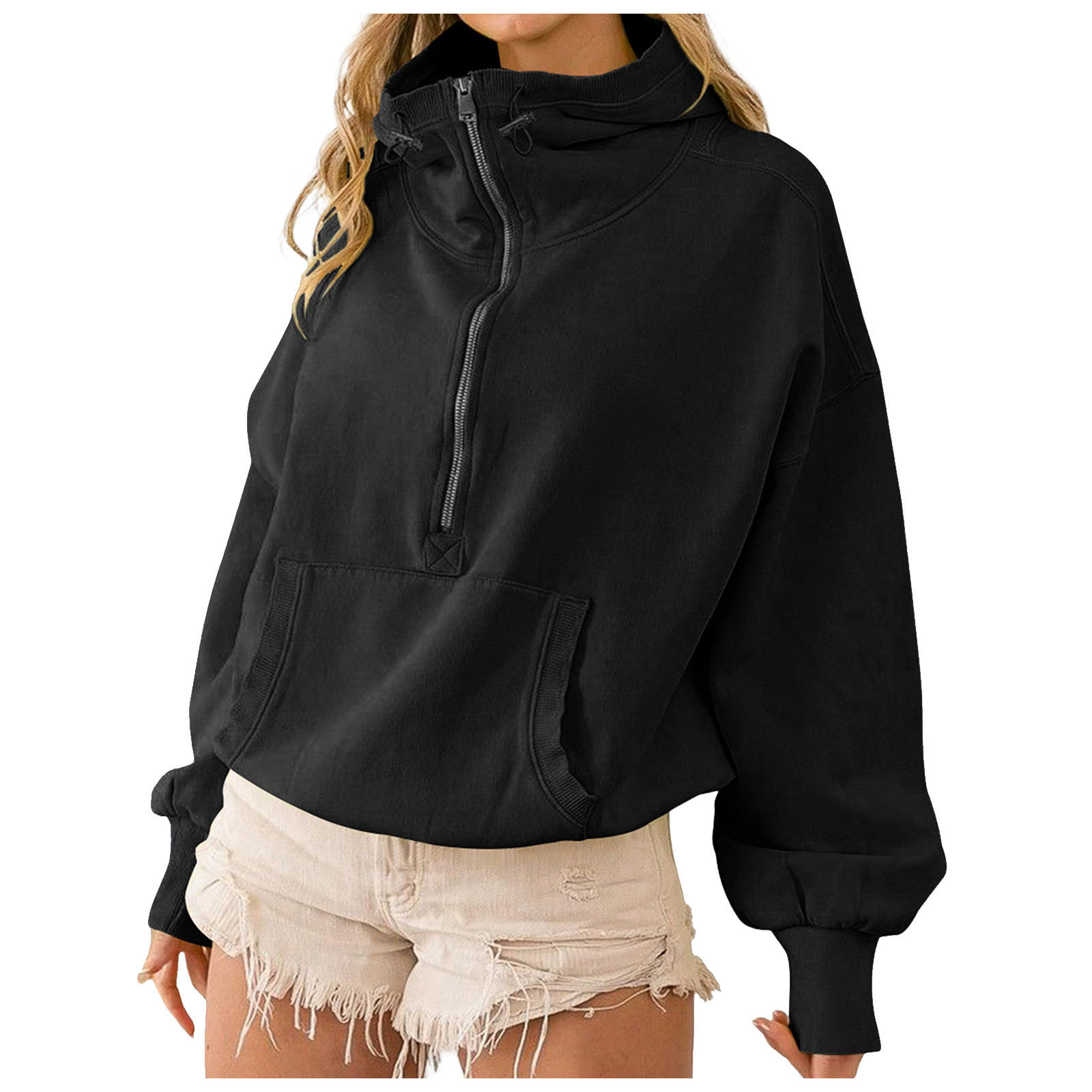 Hoodies extragrandes com bolso para mulheres, manga