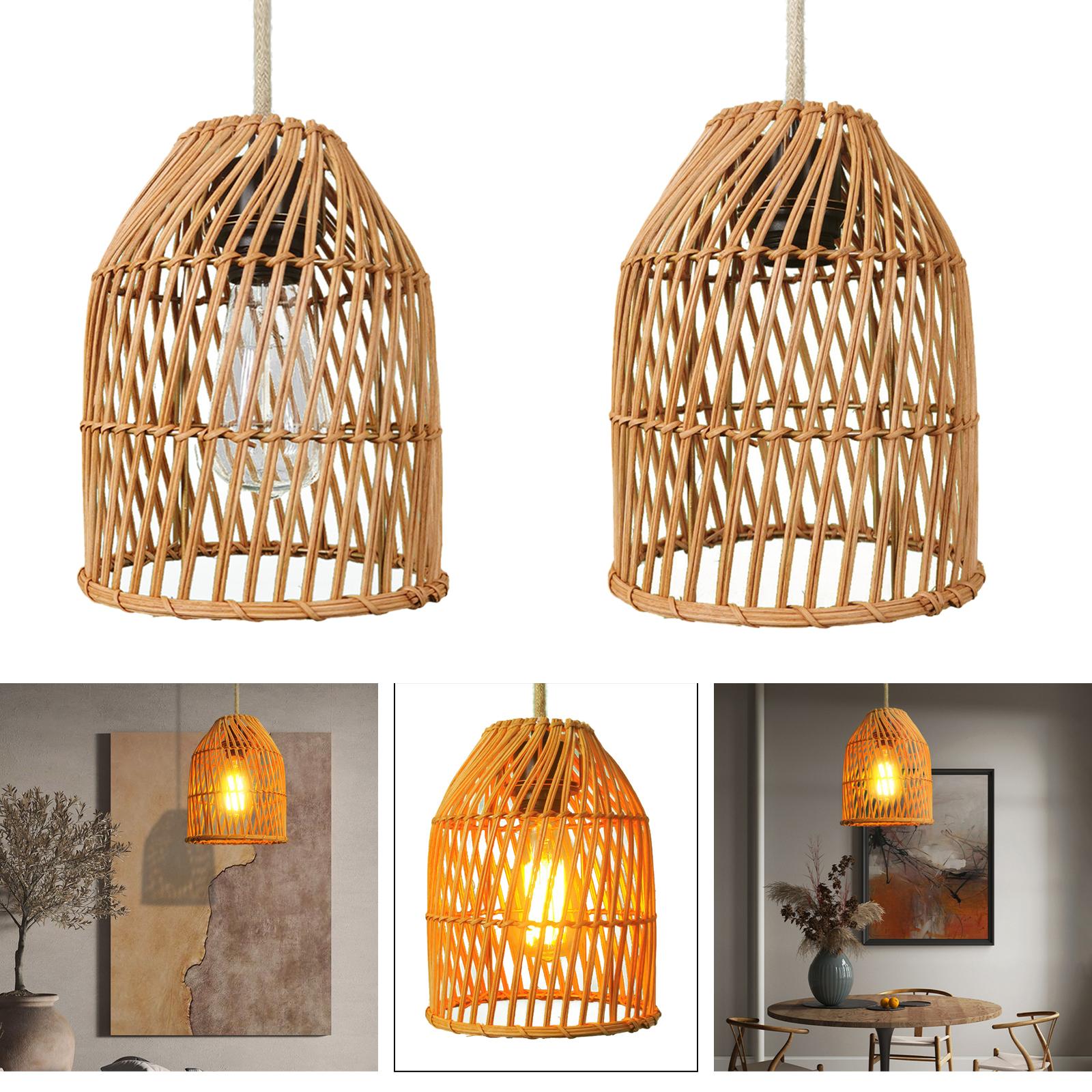 Rustic Bamboo Pendant Lamp Lampshade Hanging Ceiling Lamp Shade Weaving Hanging Lamps for Farmhouse Kitchen Decor