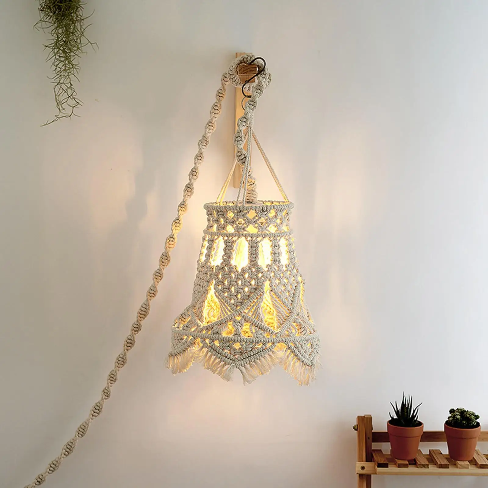 Macrame Tassel Lamp Shade Knitting Hanging Lampshade for Living Room Decor