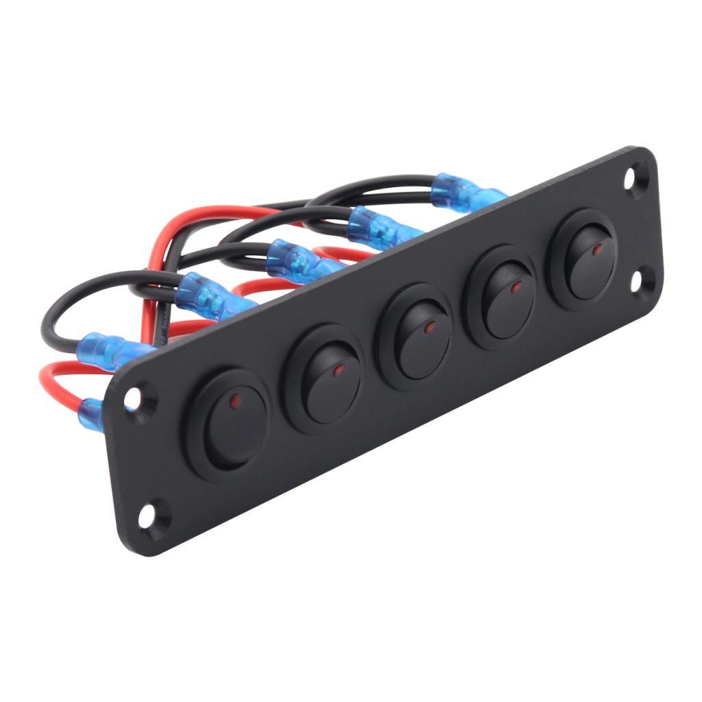 12V Rocker Switch Panel Scratch Proof On Off 5 Gang for Boat Caravan RV