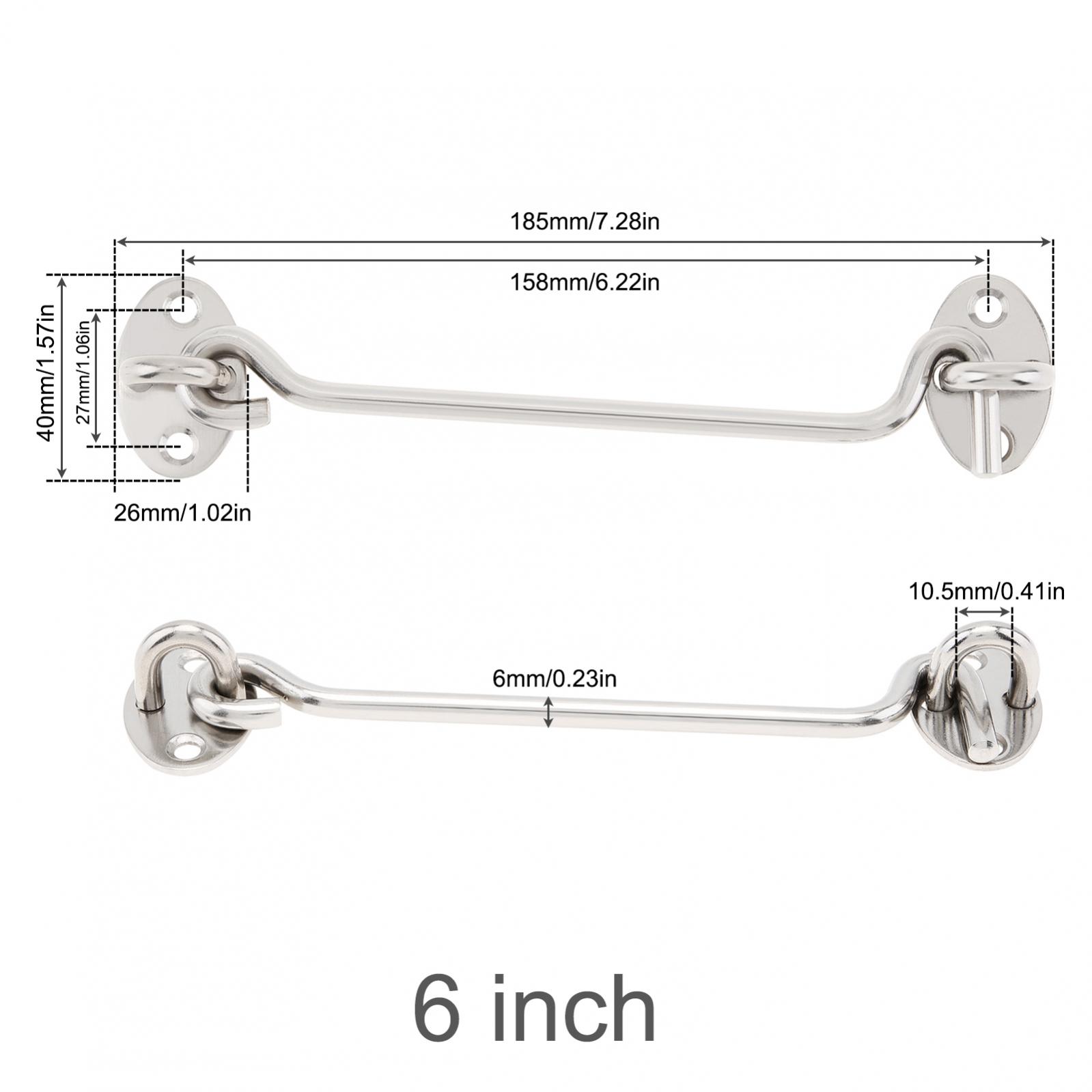 Description Picture 4 of item1 Piece 4 / 6 / 8 Inch Hook and Eye Lock Windproof Hook Thickened Stainless Steel Silver Door Latch for Window / Sliding Door